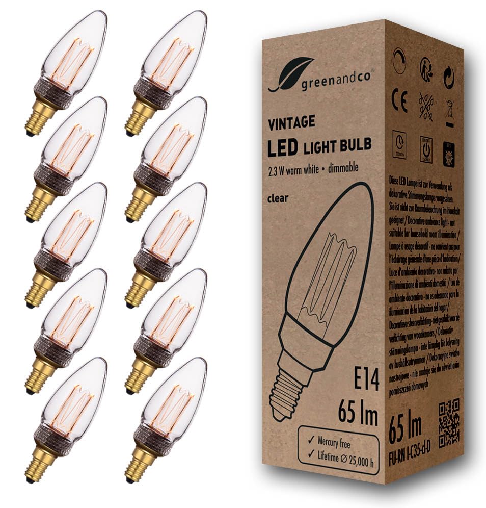 Greenandco 10x Lampadina LED Vintage E14 C35 Dimmerabile