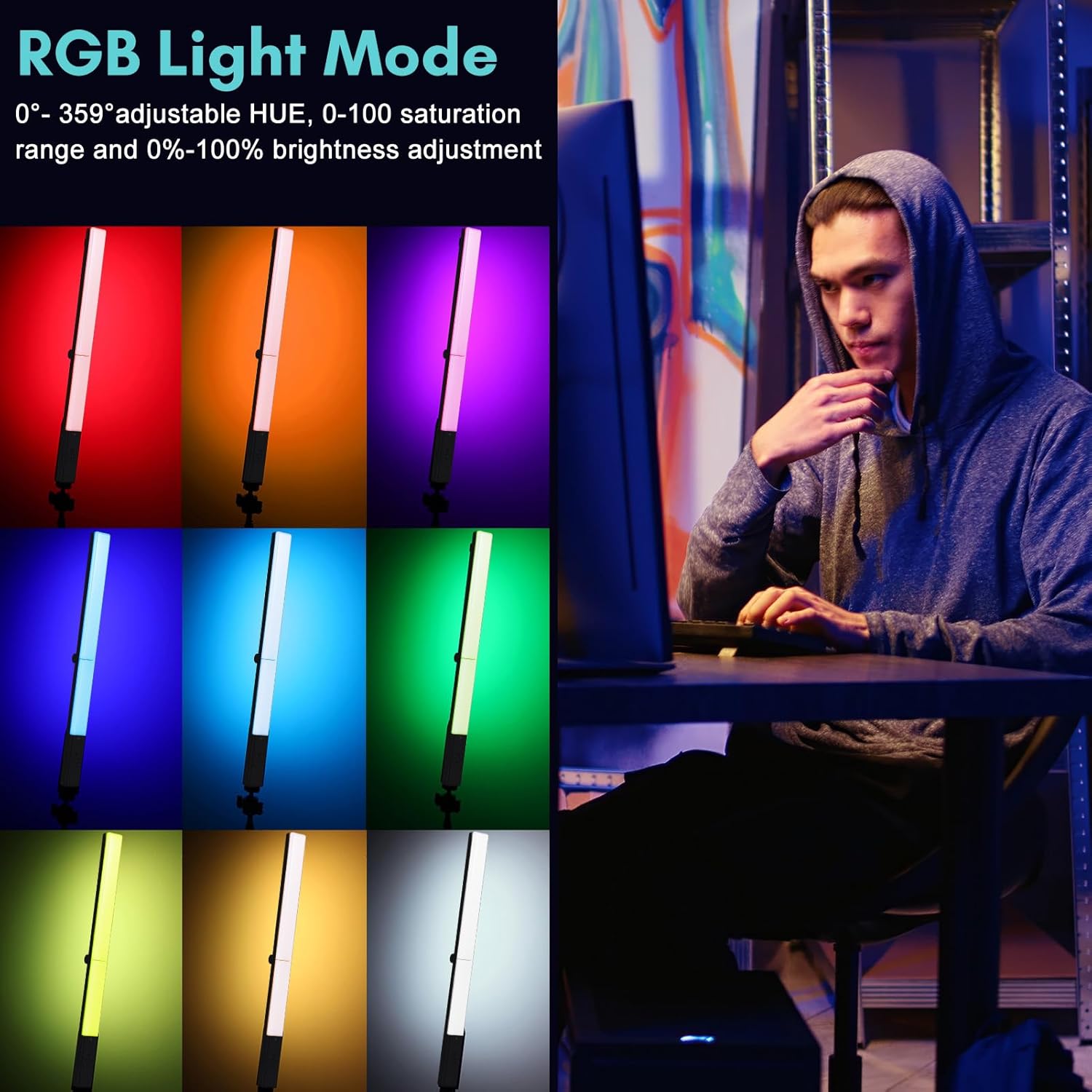 Andoer LED Video Light RGB Stick 20W Pieghevole - immagine 6