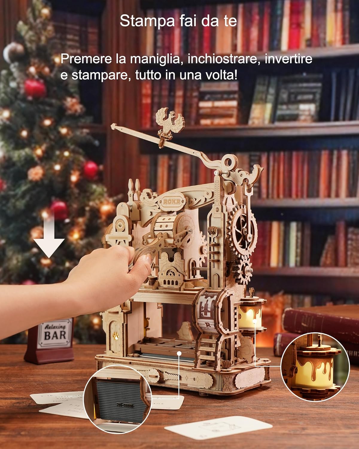 Rokr Puzzle 3D in Legno - Macchina da Stampa Classica - immagine 2