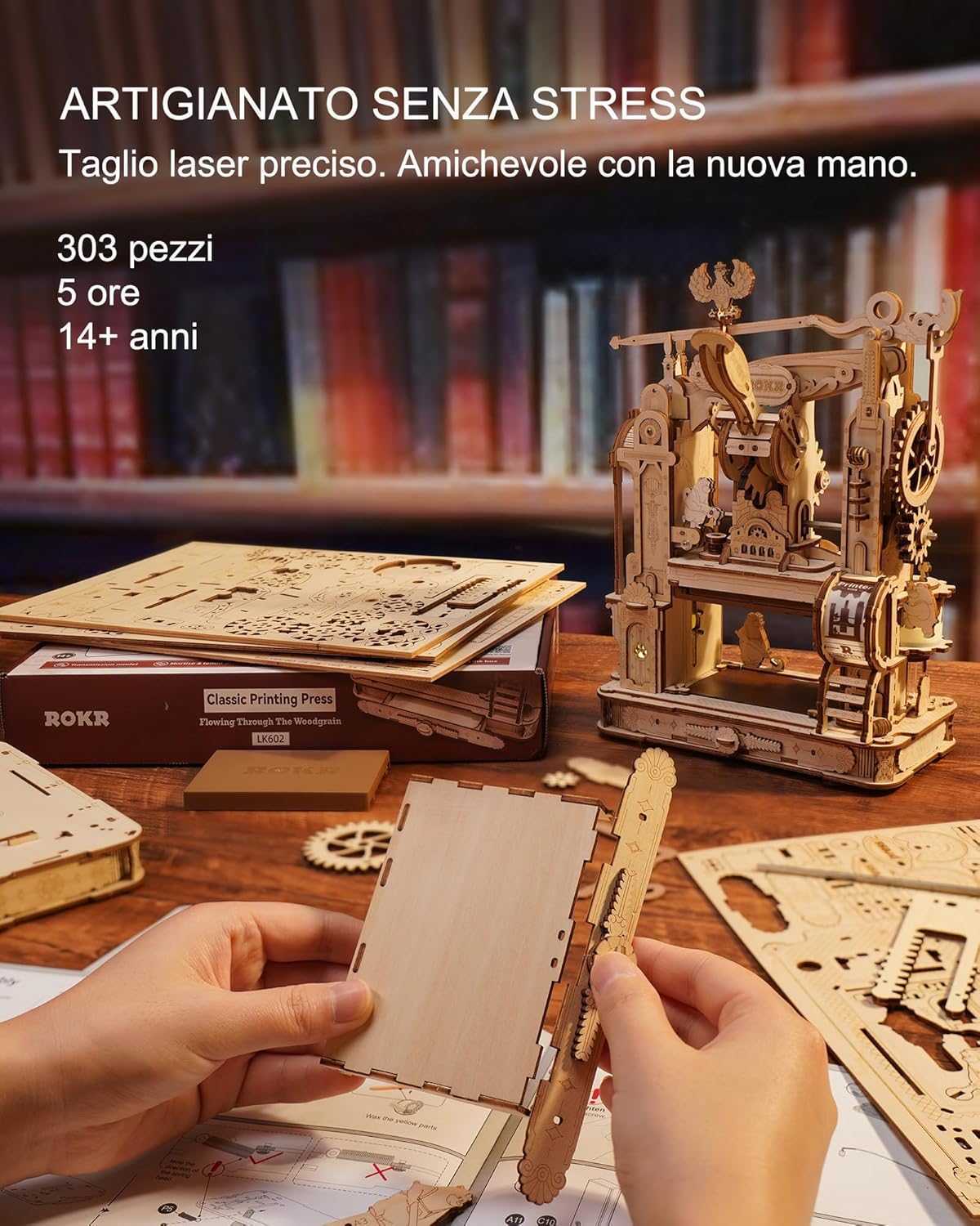 Rokr Puzzle 3D in Legno - Macchina da Stampa Classica - immagine 5