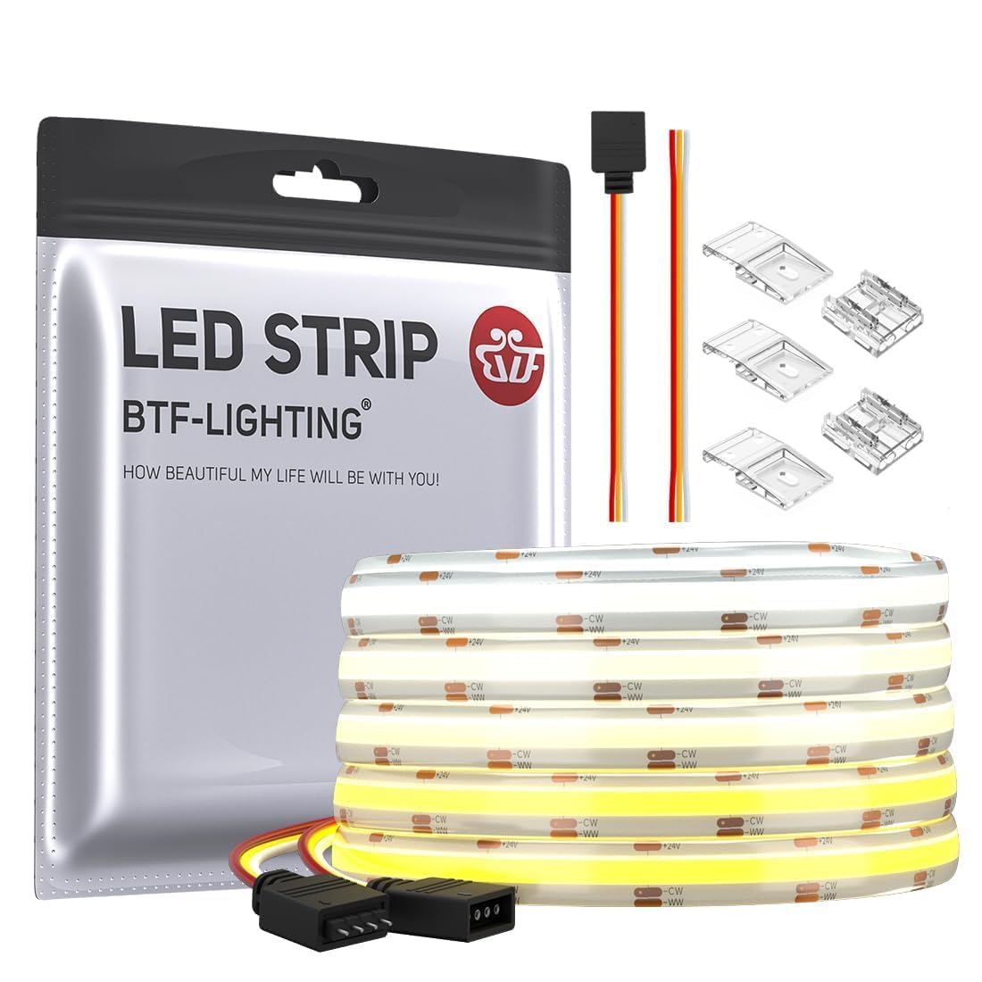 Btf-lighting FCOB COB CCT Striscia LED IP65 5M