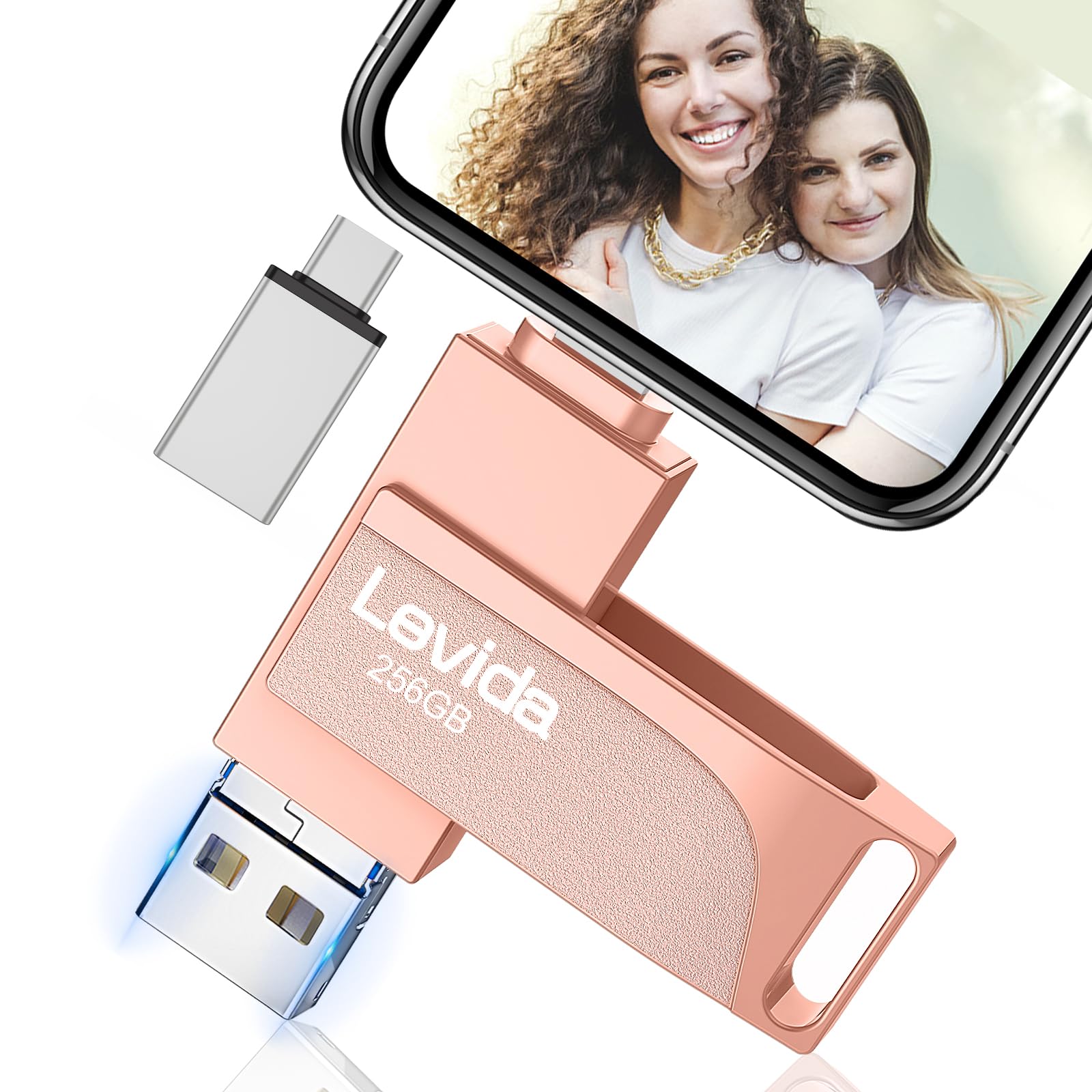 Levida Chiavetta USB 256GB 4 in 1, Rosa Chiaro