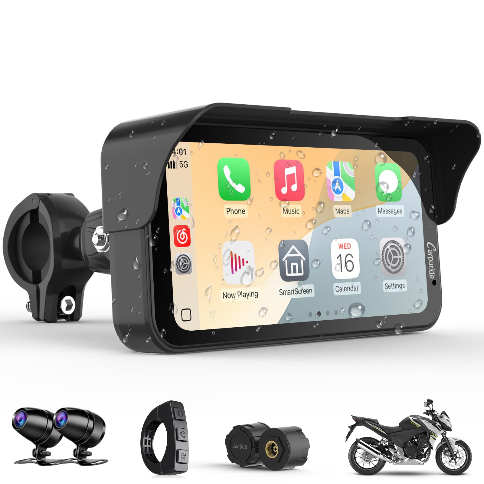 Carpuride Schermo Moto GPS Carplay 6.3" Wireless IP67
