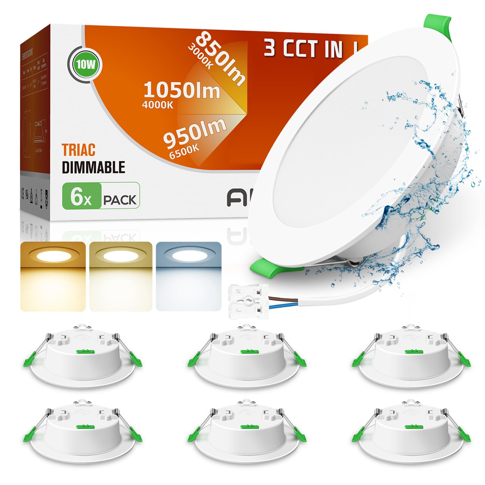 Alusso Faretti LED da Incasso Dimmerabili 10W IP44 (Set da 6)