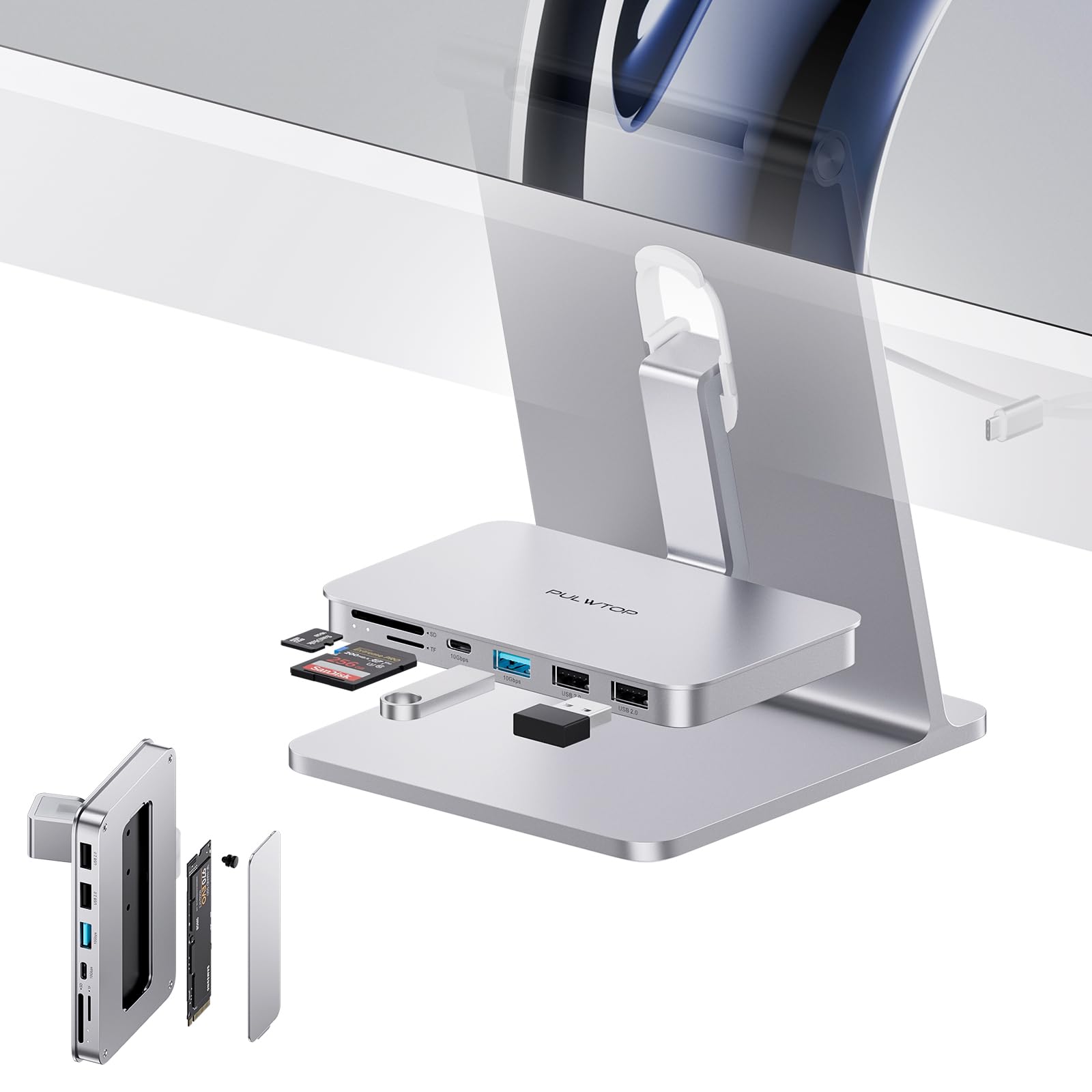 Pulwtop Hub USB C per iMac 24" M1/M3/M4 e Studio Display