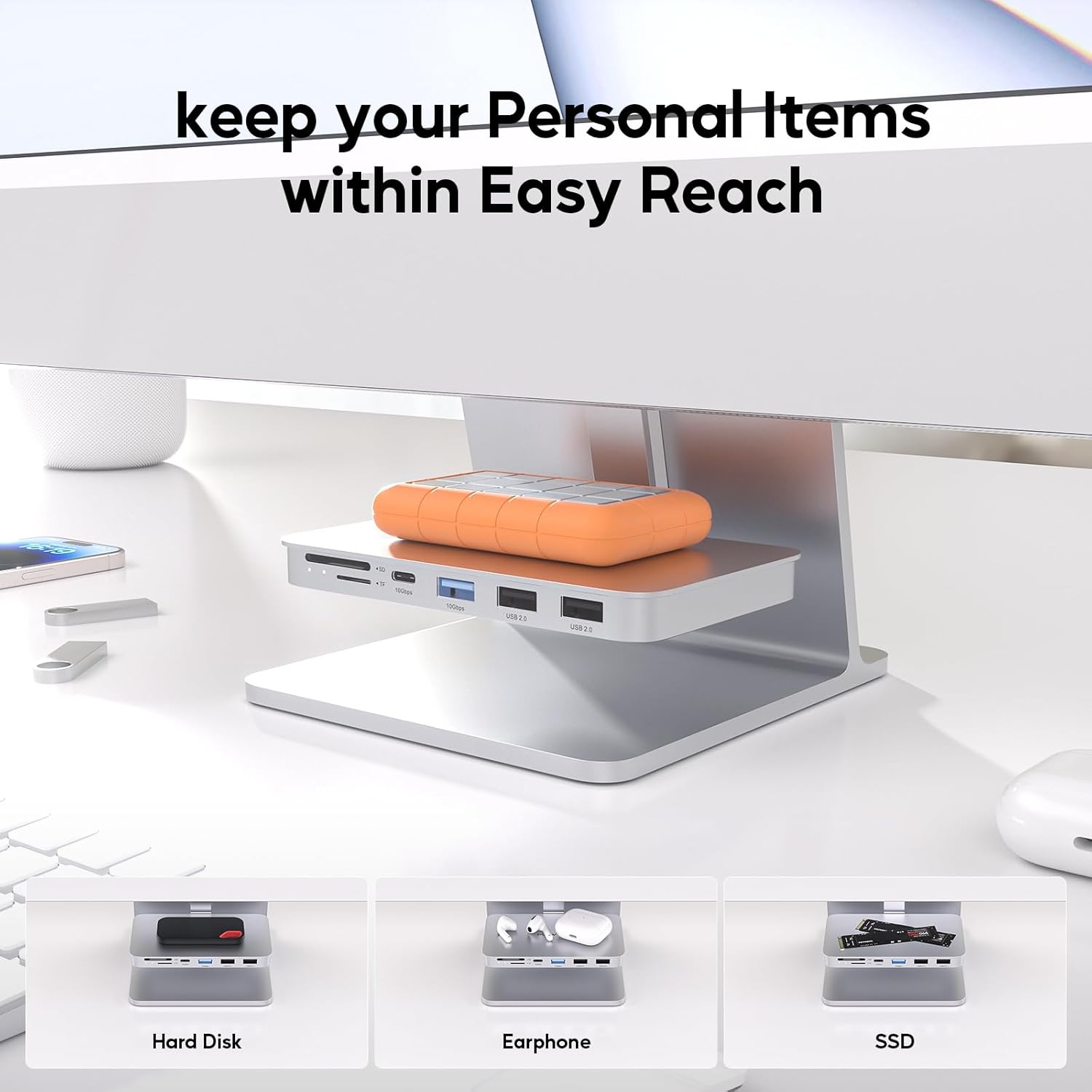 Pulwtop Hub USB C per iMac 24" M1/M3/M4 e Studio Display - immagine 6