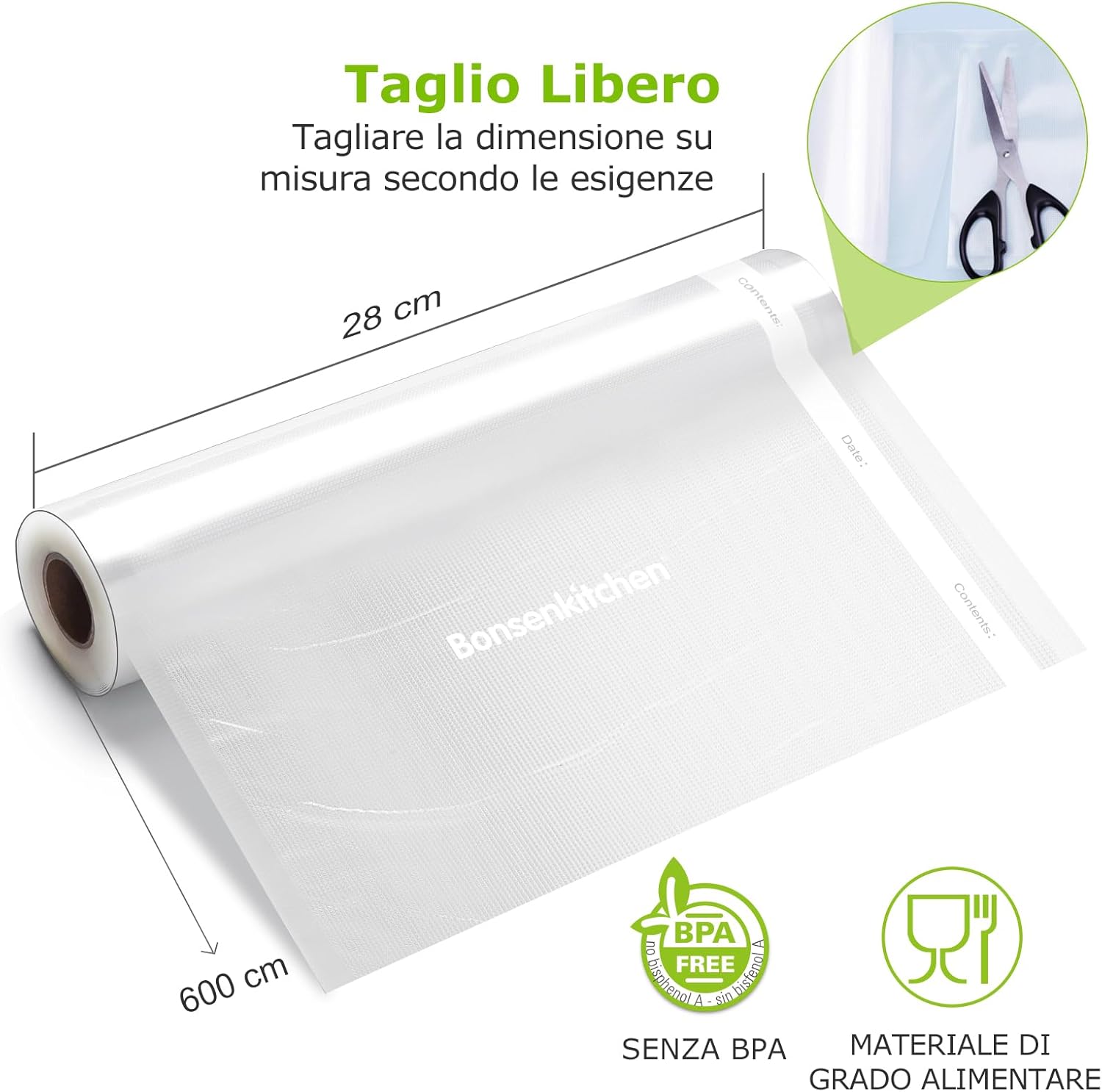 Bonsenkitchen Sacchetti per Sottovuoto 28x600 cm, 2 Rotoli - immagine 2