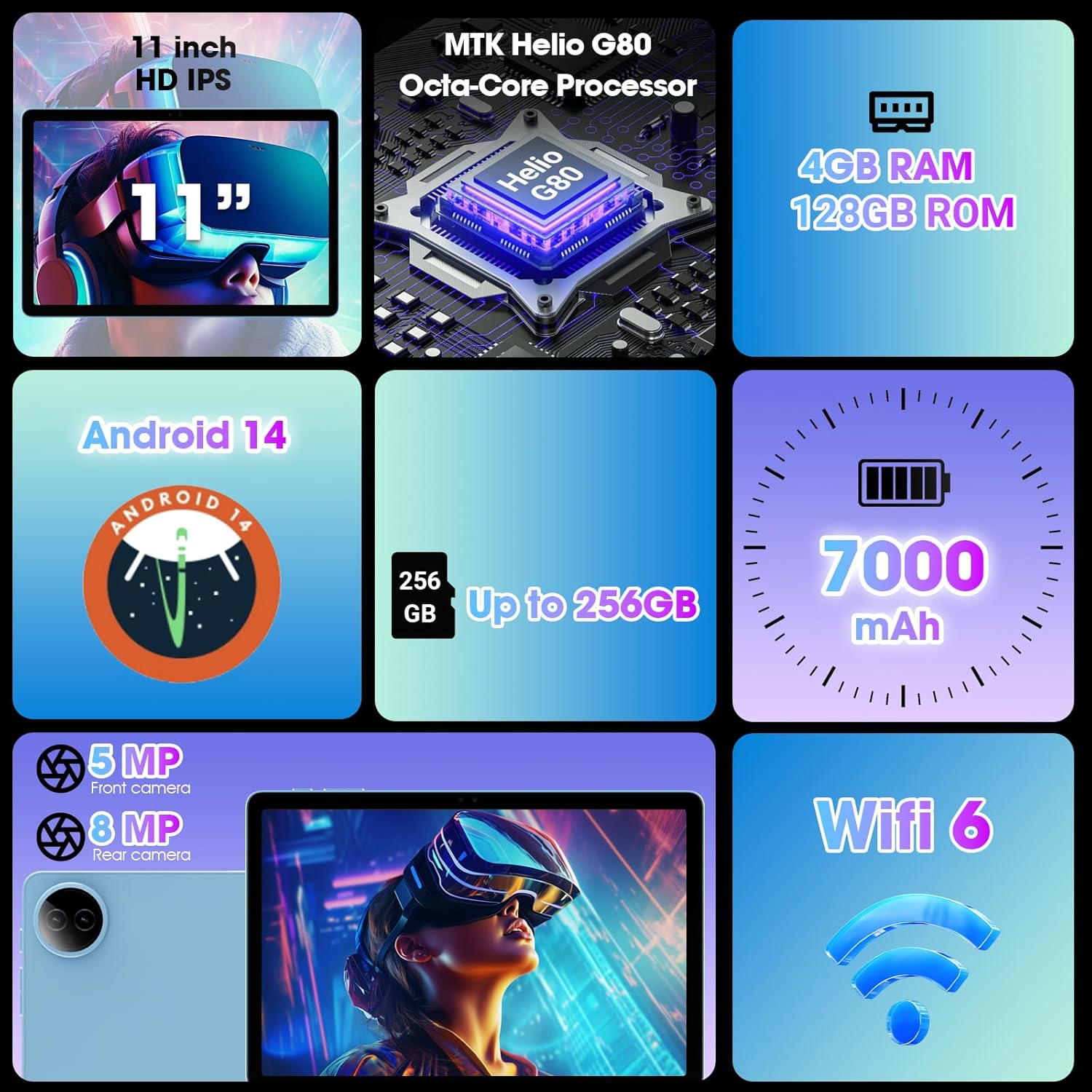 Digiland 2025 Tablet Android 14 da 11 pollici, Blu - immagine 2