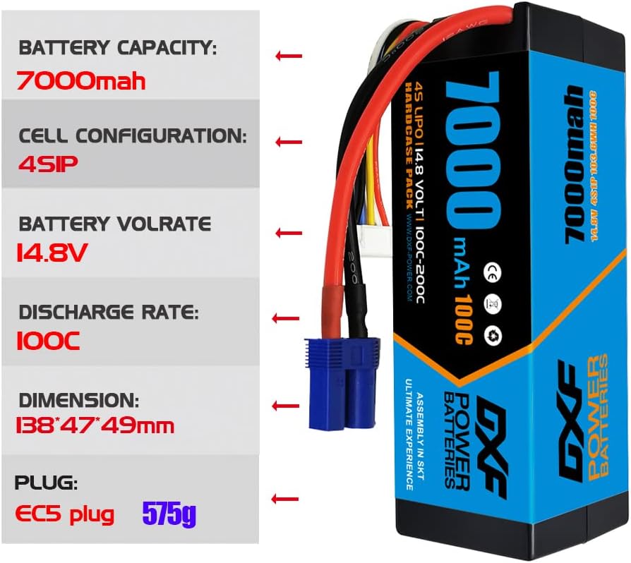 Dxf 4S Lipo Batteria 14.8V 100C 7000mAh EC5 - immagine 2