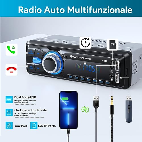 Chismos Autoradio Bluetooth 1 DIN FM Radio Auto - immagine 3