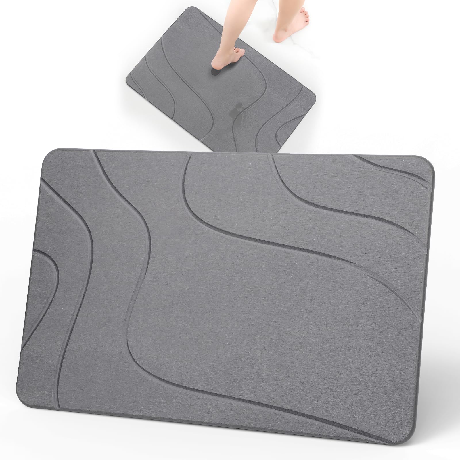 Tappeto da Bagno in Diatomite Antiscivolo 60x39 cm, Grigio