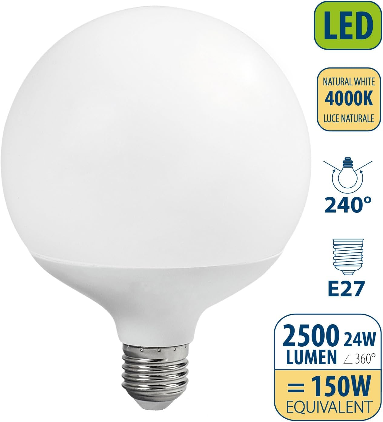 Velamp Lampadina LED Goccia G120 E27 24W - Luce Naturale - immagine 2