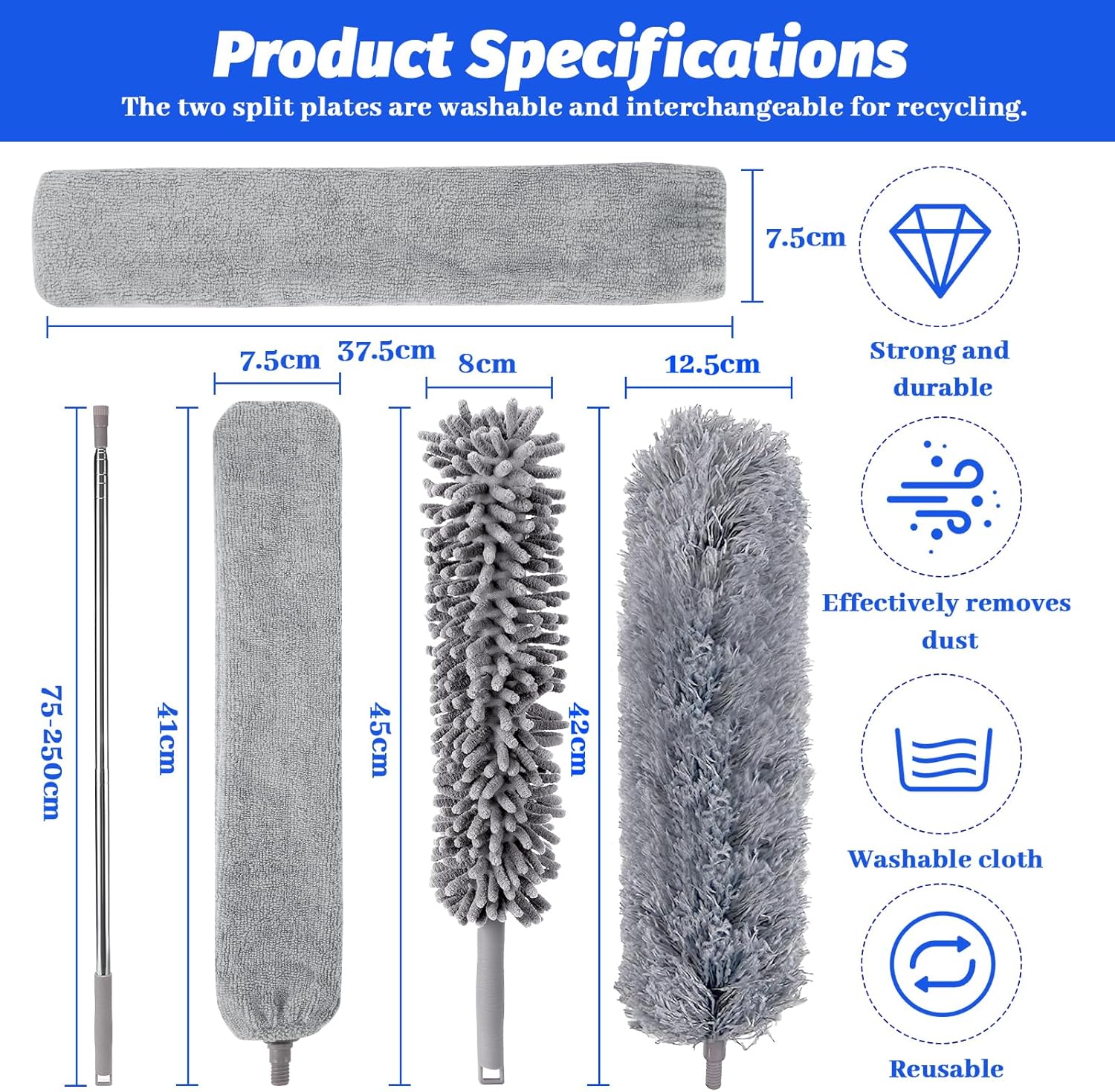 Sprifityy 6 Pezzi Spolverino Telescopico 250 cm - immagine 2