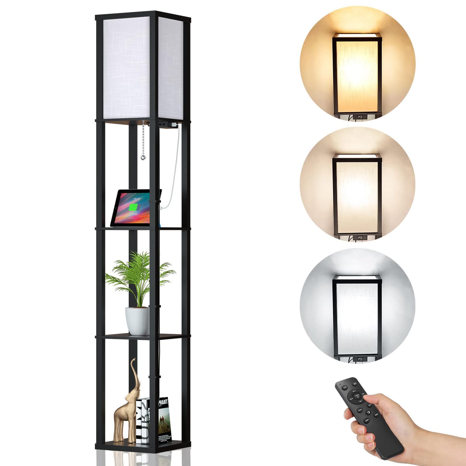 Lampada da Terra Dimmerabile con Scaffale e USB