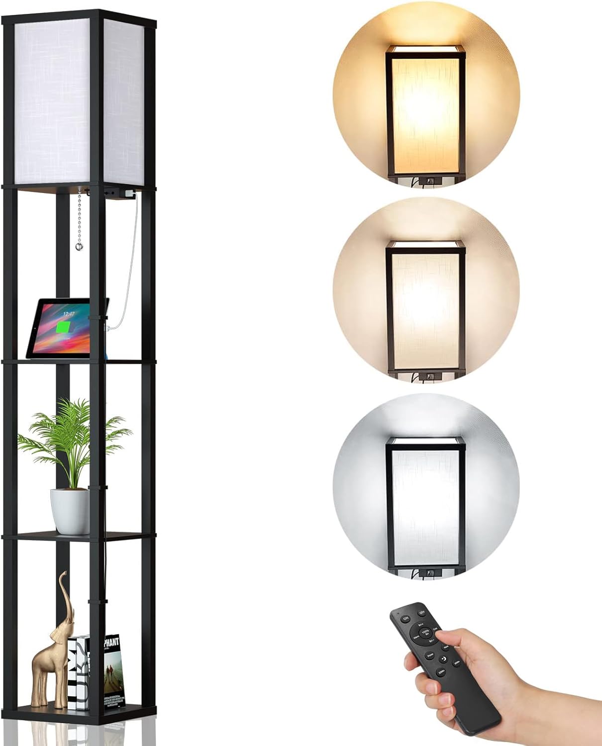 Lampada da Terra Dimmerabile con Scaffale e USB - immagine 1
