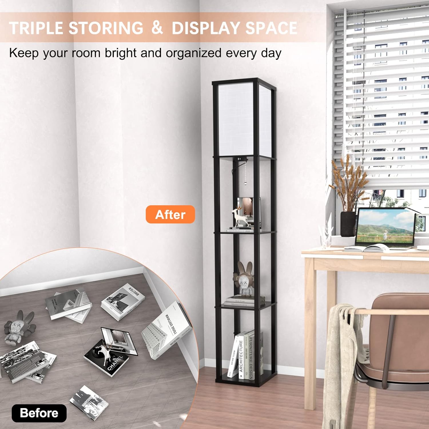 Lampada da Terra Dimmerabile con Scaffale e USB - immagine 5