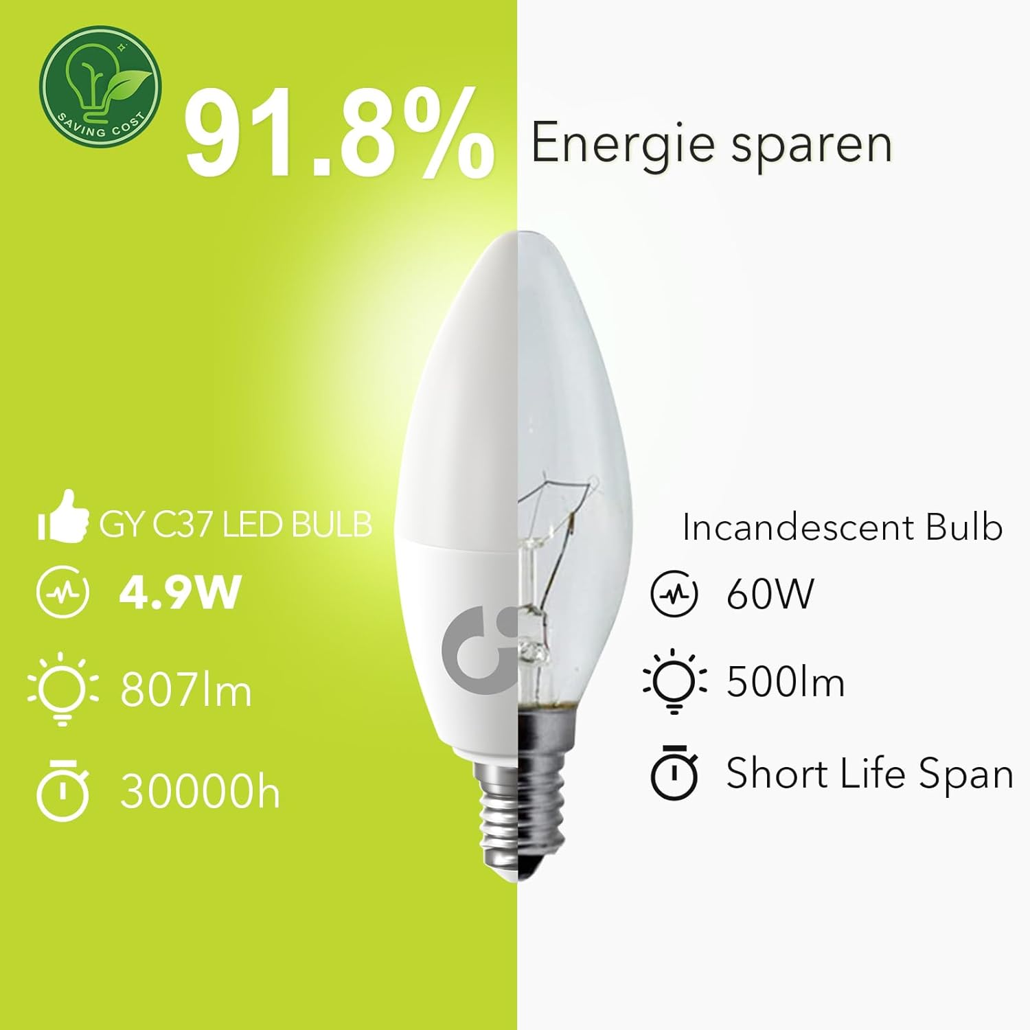 Gy Lampadine LED E14 4.9W, Bianco Neutro, 12 pezzi - immagine 6