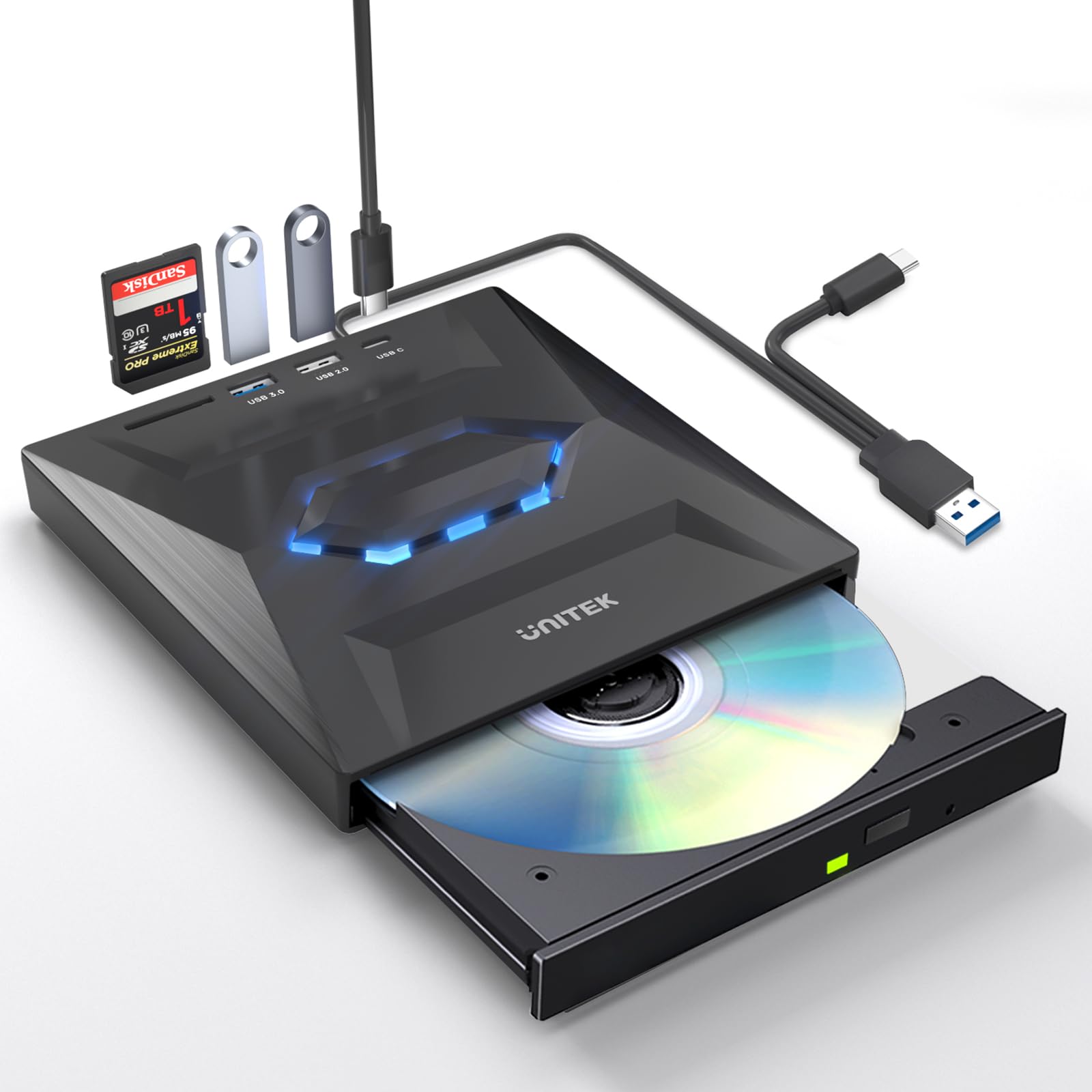 Unitek Masterizzatore Esterno USB 3.0 & Type C CD/DVD