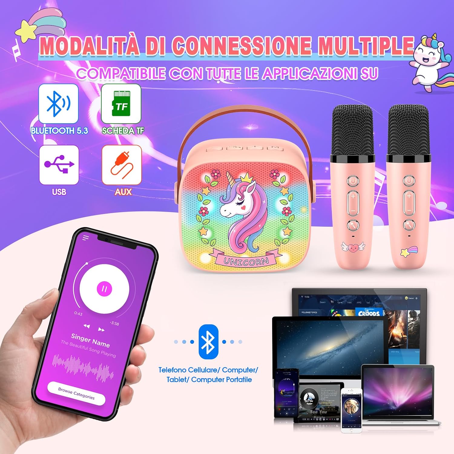 Dislocati Karaoke per Bambini con 2 Microfoni Wireless - immagine 2