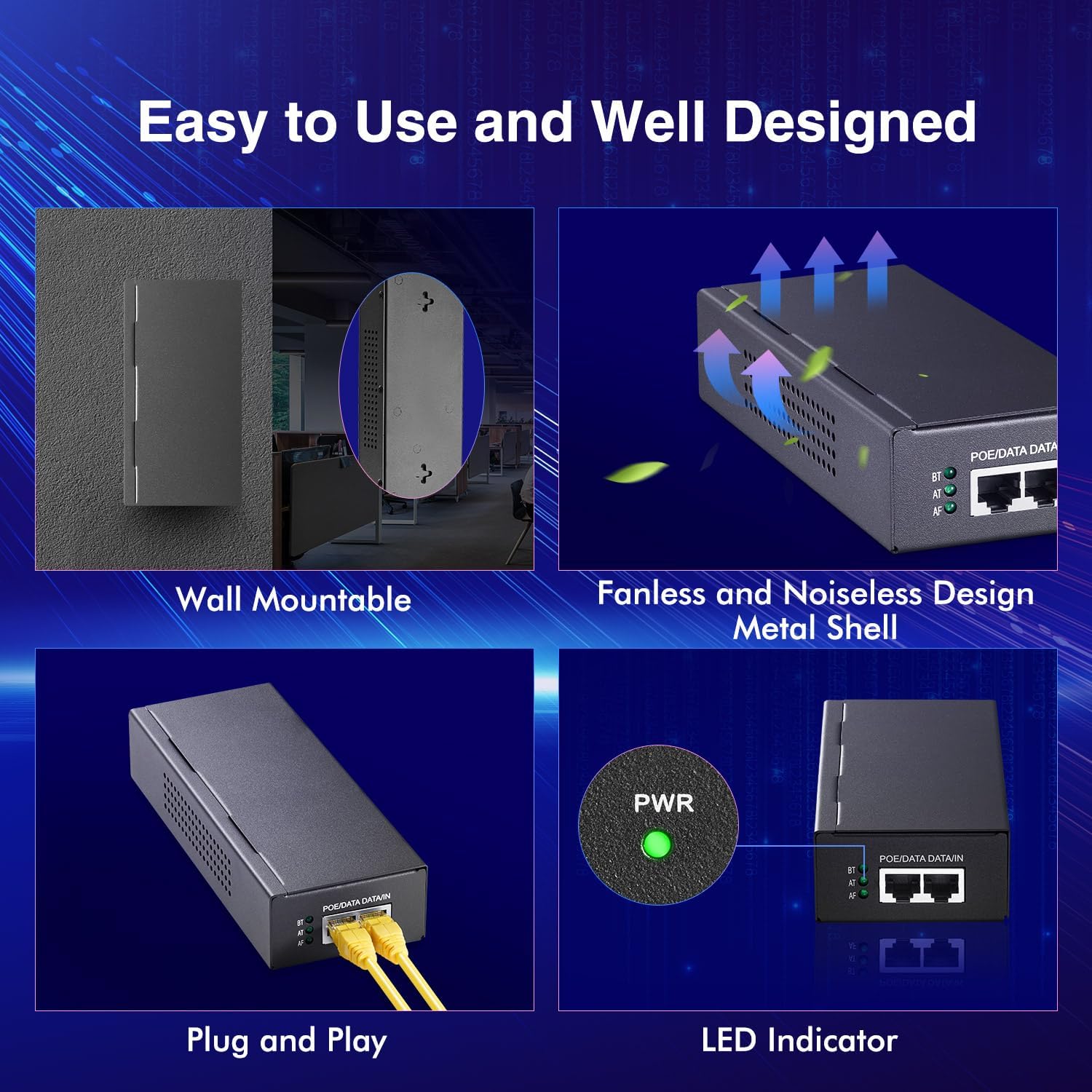Mokerlink 10G PoE Injector, 10GBASE-T RJ45 Ethernet - immagine 5