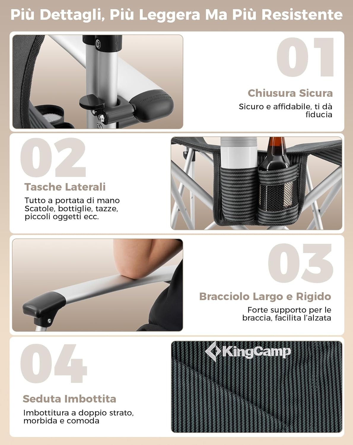 Kingcamp Sedia da Campeggio Pieghevole Robusta 205 kg - immagine 6