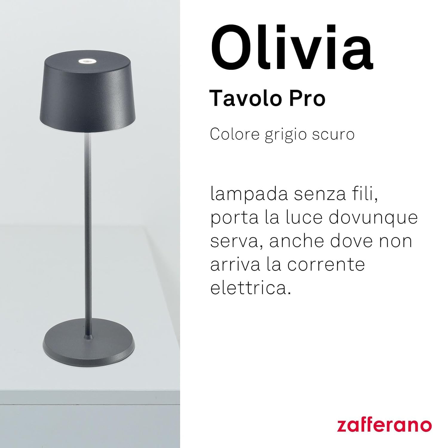 Zafferano Olivia Pro - Lampada da Tavolo Ricaricabile - immagine 2
