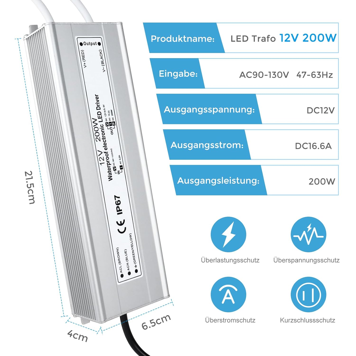 Trasformatore LED 12V 200W IP67 Impermeabile - immagine 5
