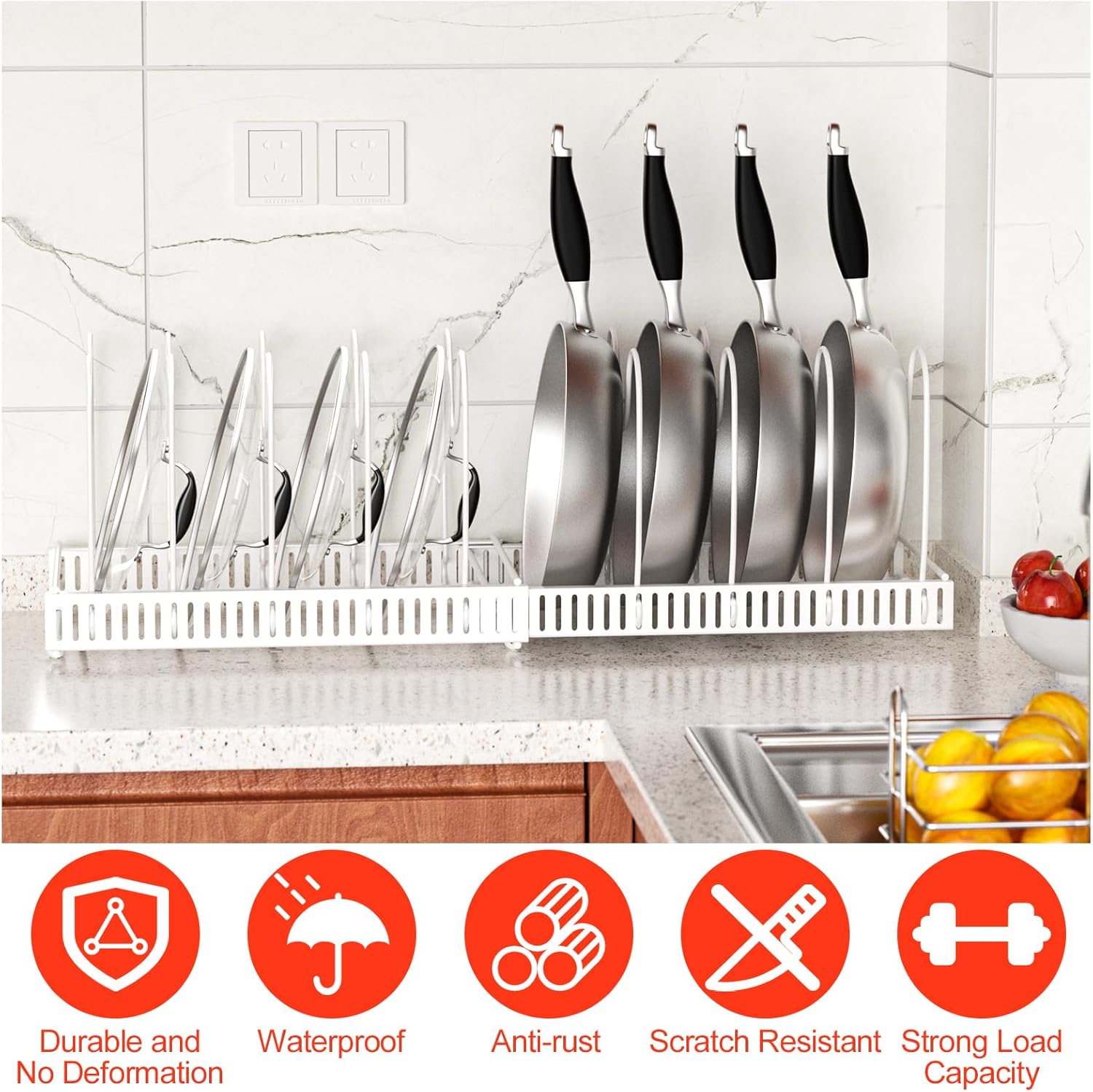 Porta Coperchi e Padelle con 10 Scomparti Regolabili - immagine 3