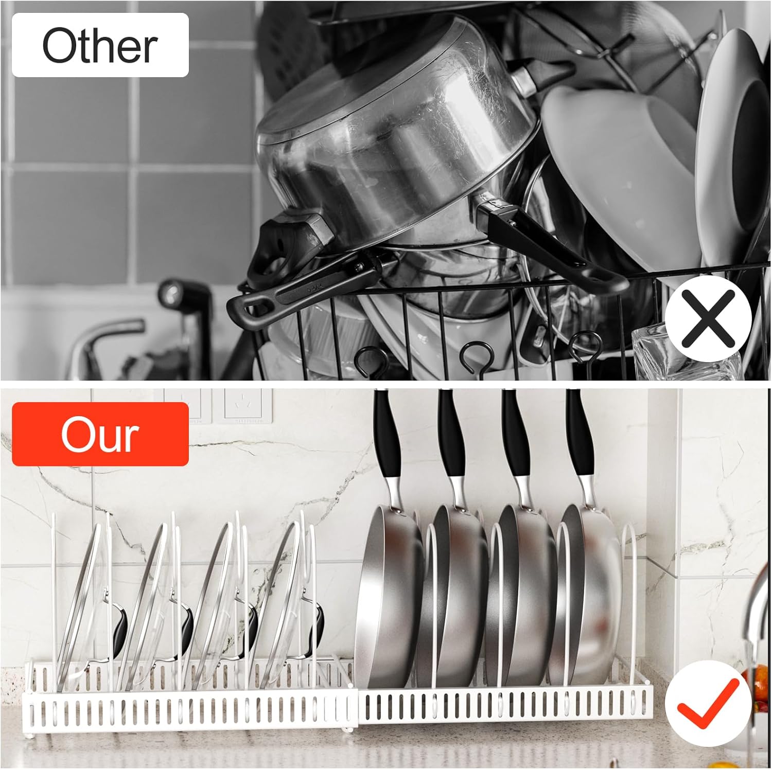 Porta Coperchi e Padelle con 10 Scomparti Regolabili - immagine 4