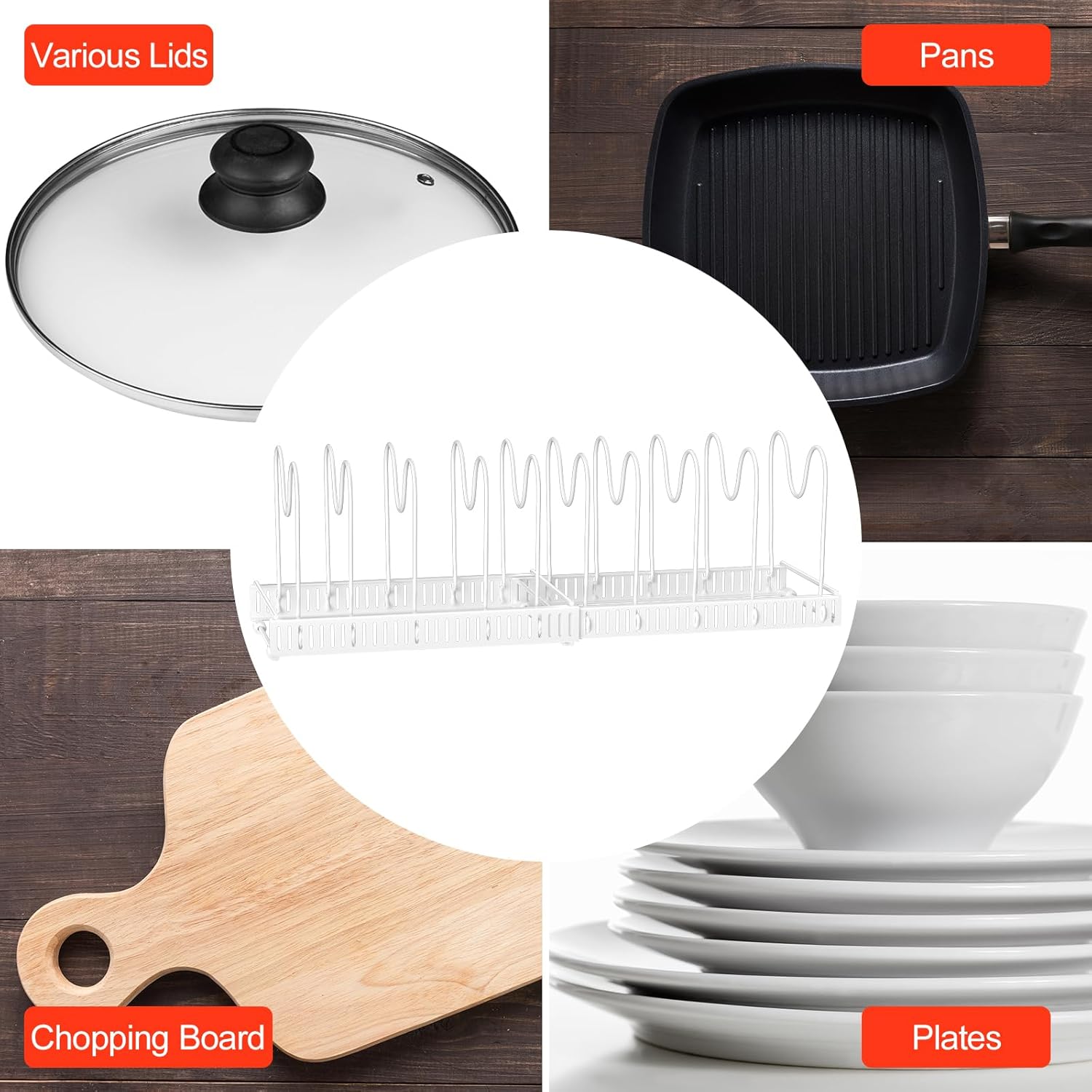 Porta Coperchi e Padelle con 10 Scomparti Regolabili - immagine 6