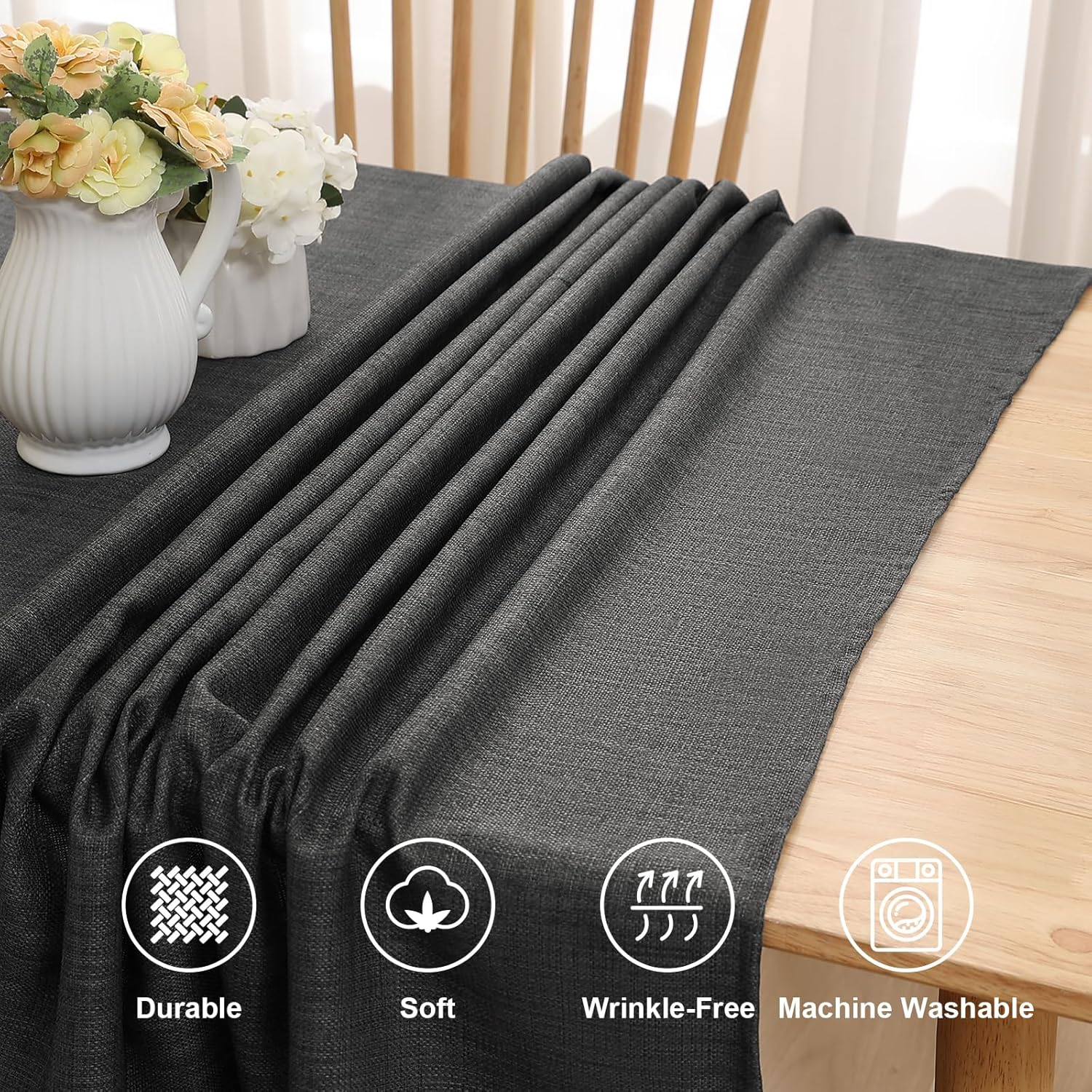 Smiry Tovaglia Effetto Lino 100x140 cm, Grigio Scuro - immagine 5