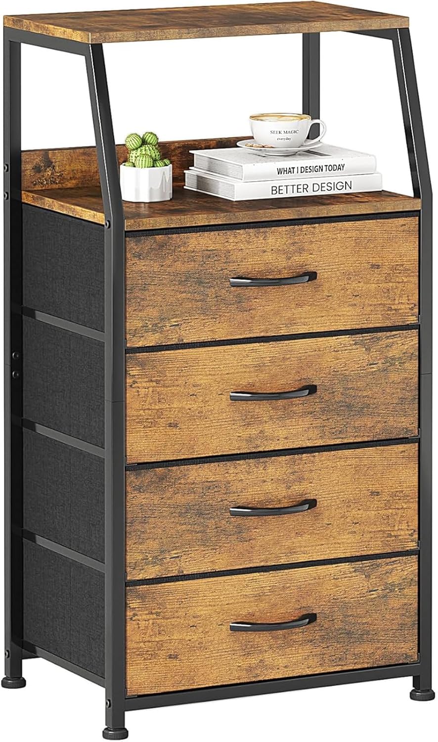 Caiyun Comodino con 4 Cassetti, Facile da Montare