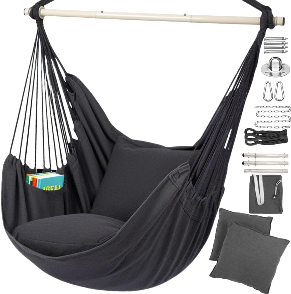 Poltrona Sospesa da Esterno con 2 Cuscini, Grigio - immagine 1