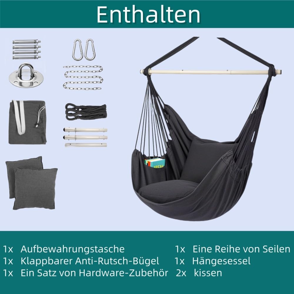 Poltrona Sospesa da Esterno con 2 Cuscini, Grigio - immagine 3