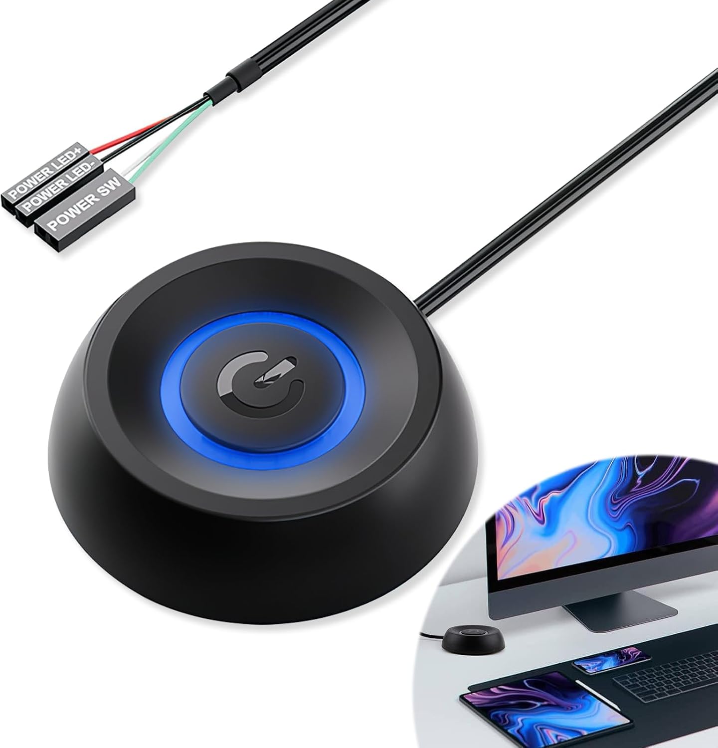 PC Power on Button esterno con luce LED Desktop Computer Power Switch 2 ...