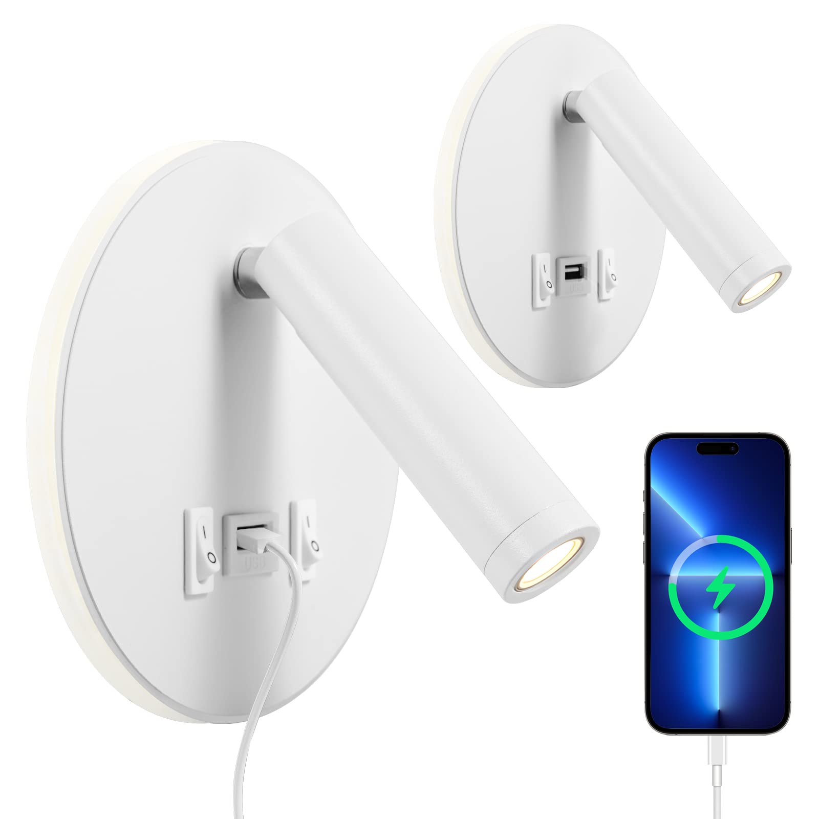 Weigudoc Lampada da Parete LED con USB, Bianco