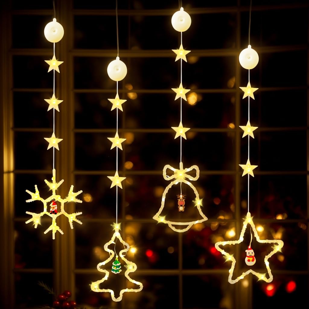 Luci Natalizie a LED da Appendere per Finestre, 4 Pezzi