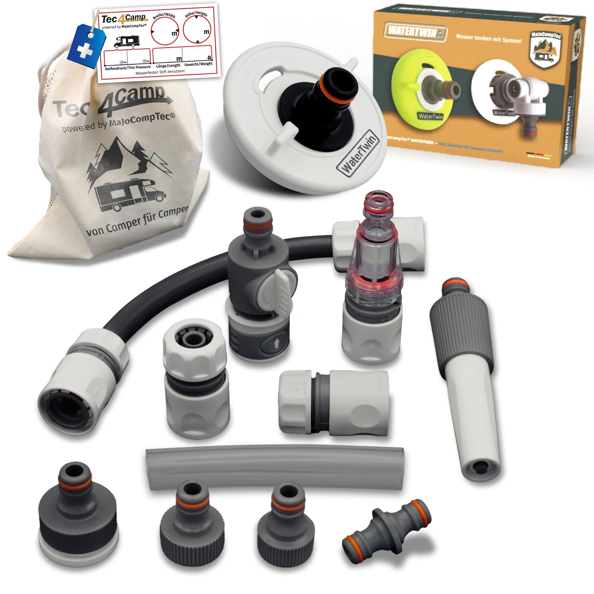 WATERTWIN Adattatore di riempimento acqua | Adattatore serbatoio compatibile con attacco Gardena | Accessorio tappo serbatoio per camper roulotte bocchettone di riempimento (Adattatore 3