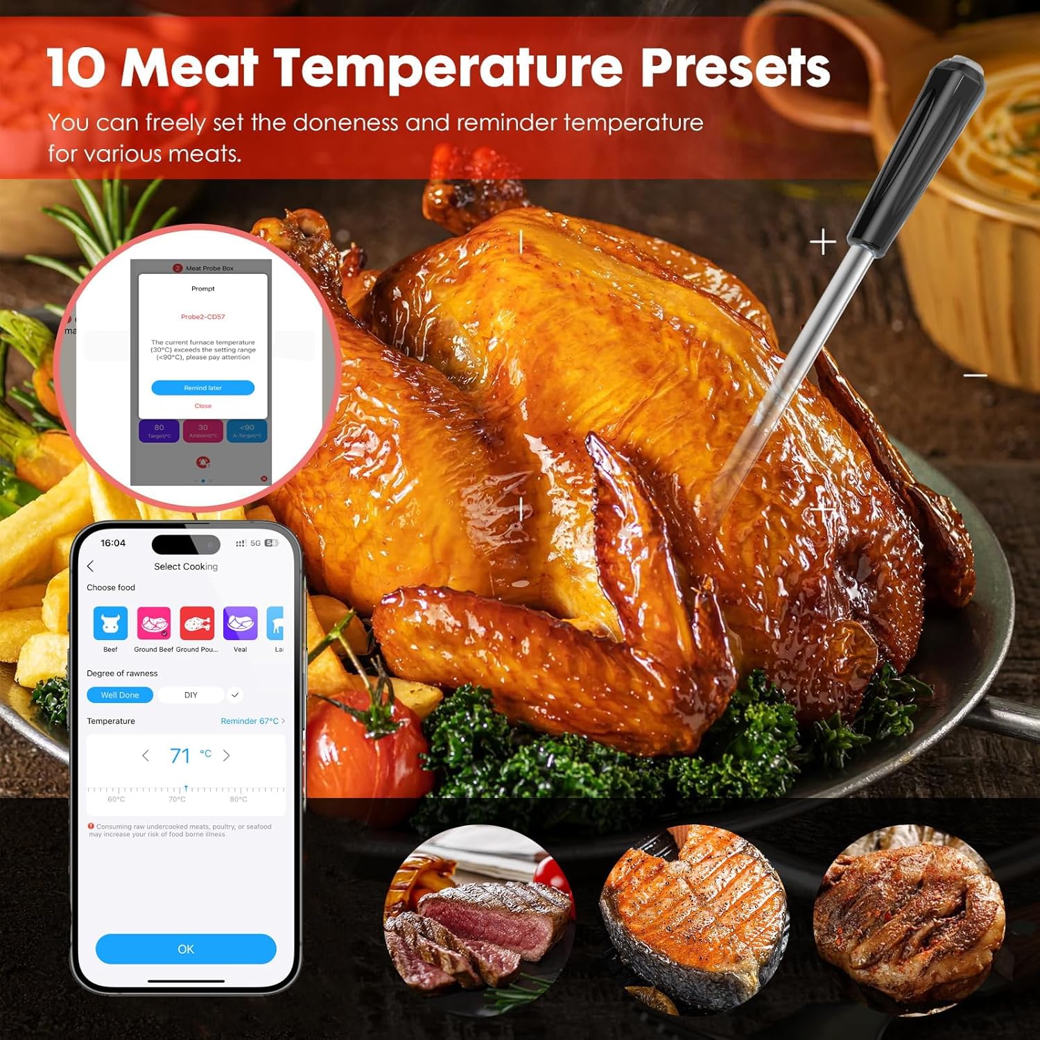 Termometro Cucina Wireless BBQ Bluetooth 100m - immagine 3