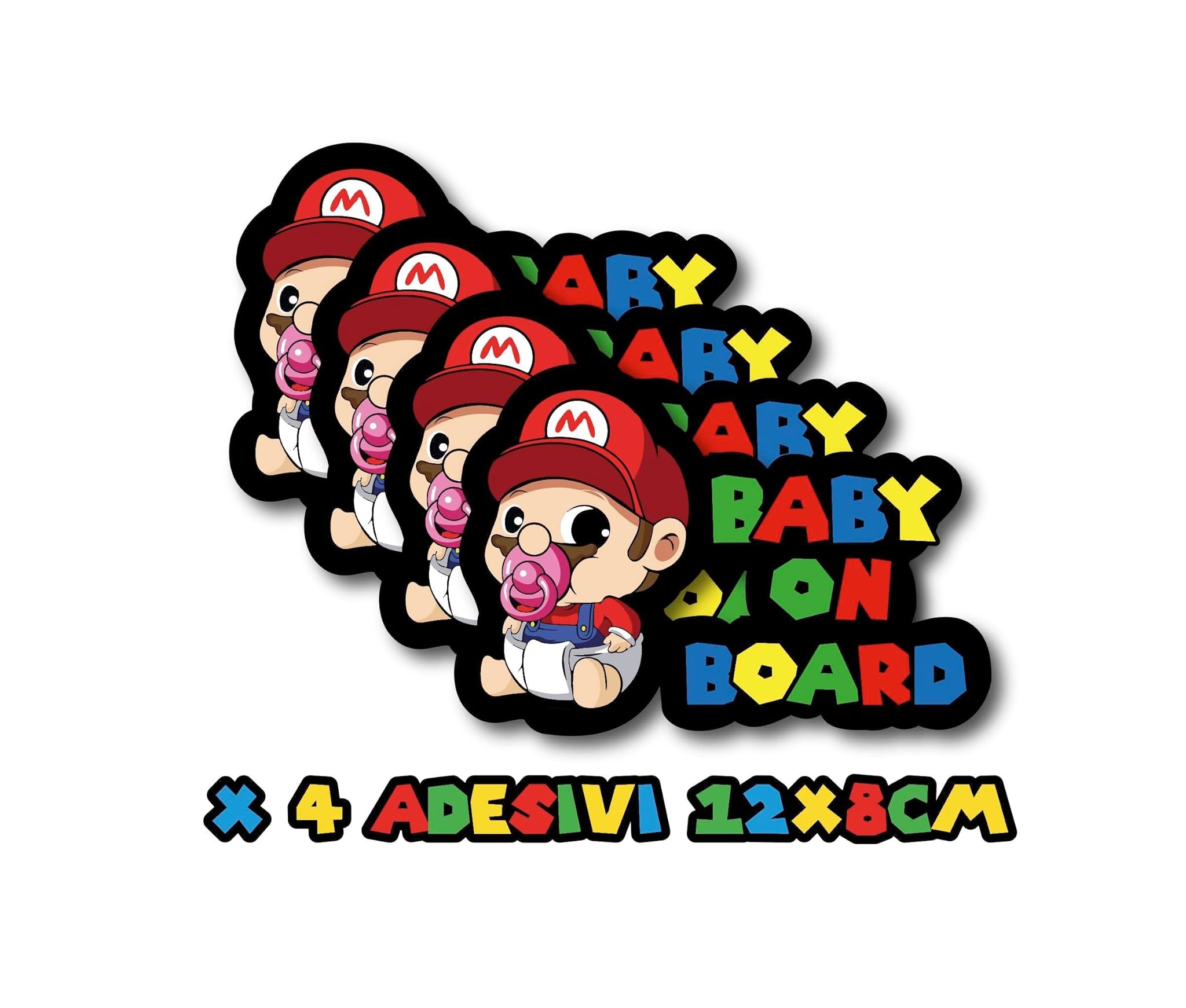 x4 Adesivo per Auto Bimbo a Bordo Tema Super Mario