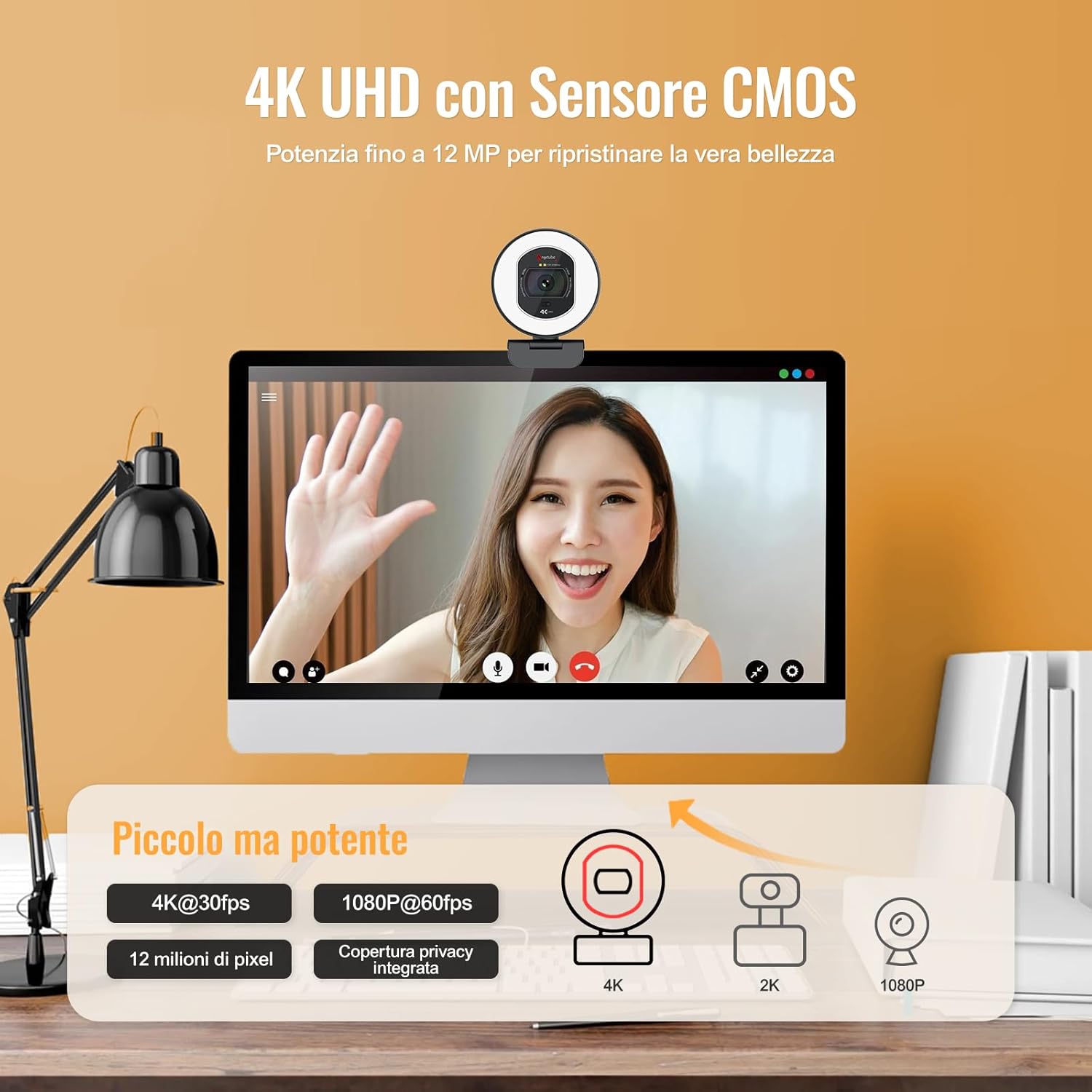 Angetube Webcam 4K con Luce per PC - immagine 2