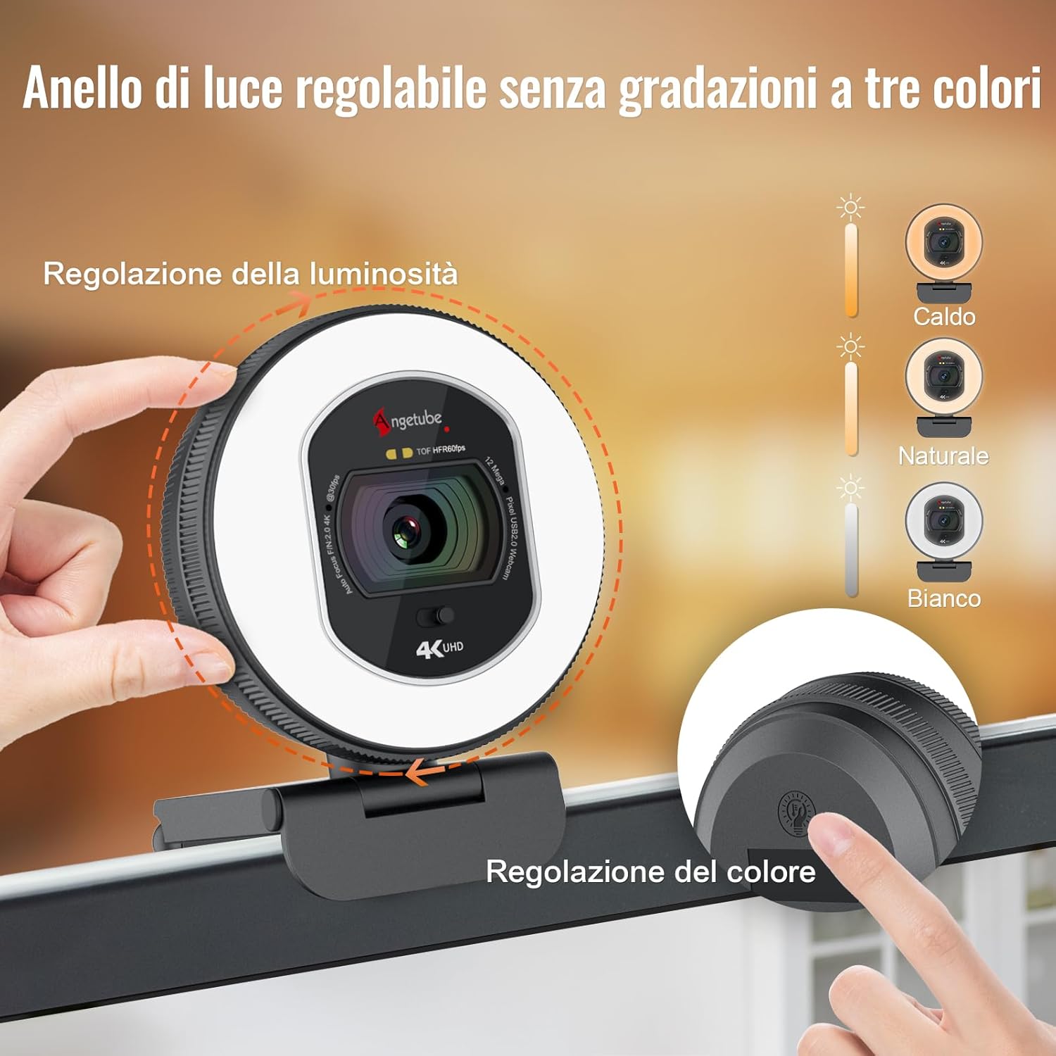 Angetube Webcam 4K con Luce per PC - immagine 3