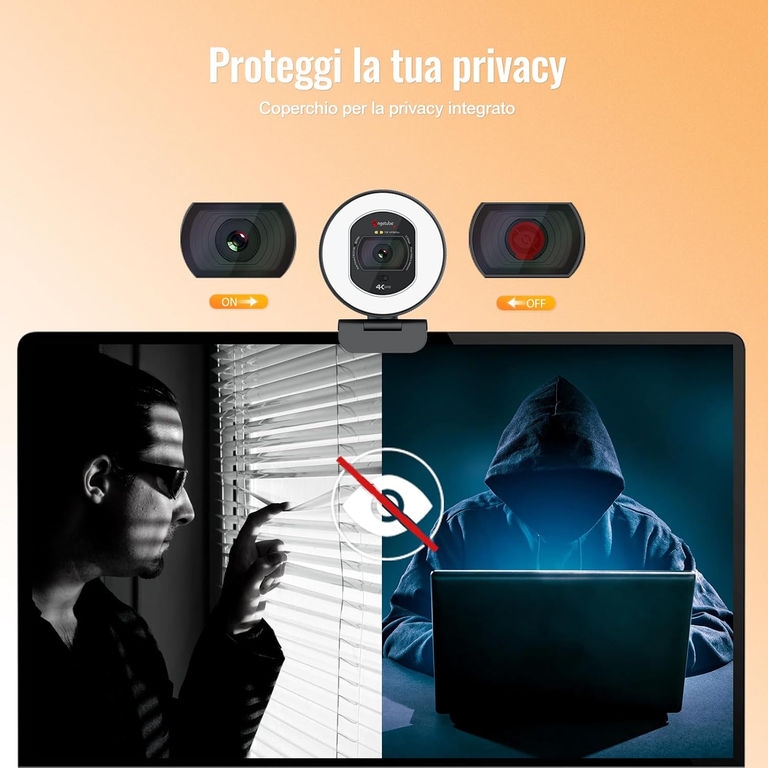 Angetube Webcam 4K con Luce per PC - immagine 4