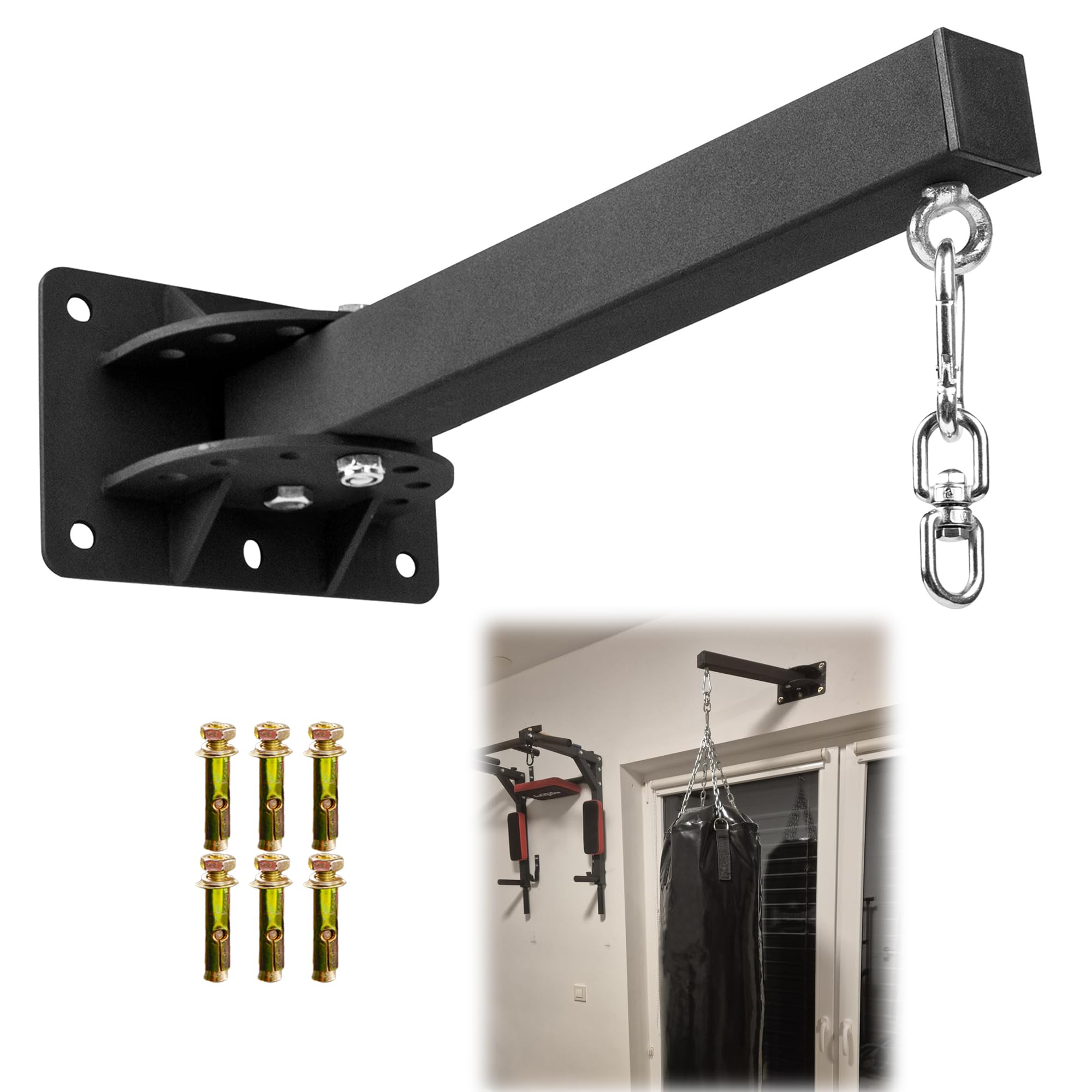 Staffa per sacco da boxe, staffa regolabile per sacco da boxe, staffa da parete resistente, adatta per uso domestico o in palestra, supporto per sacco da boxe rotante