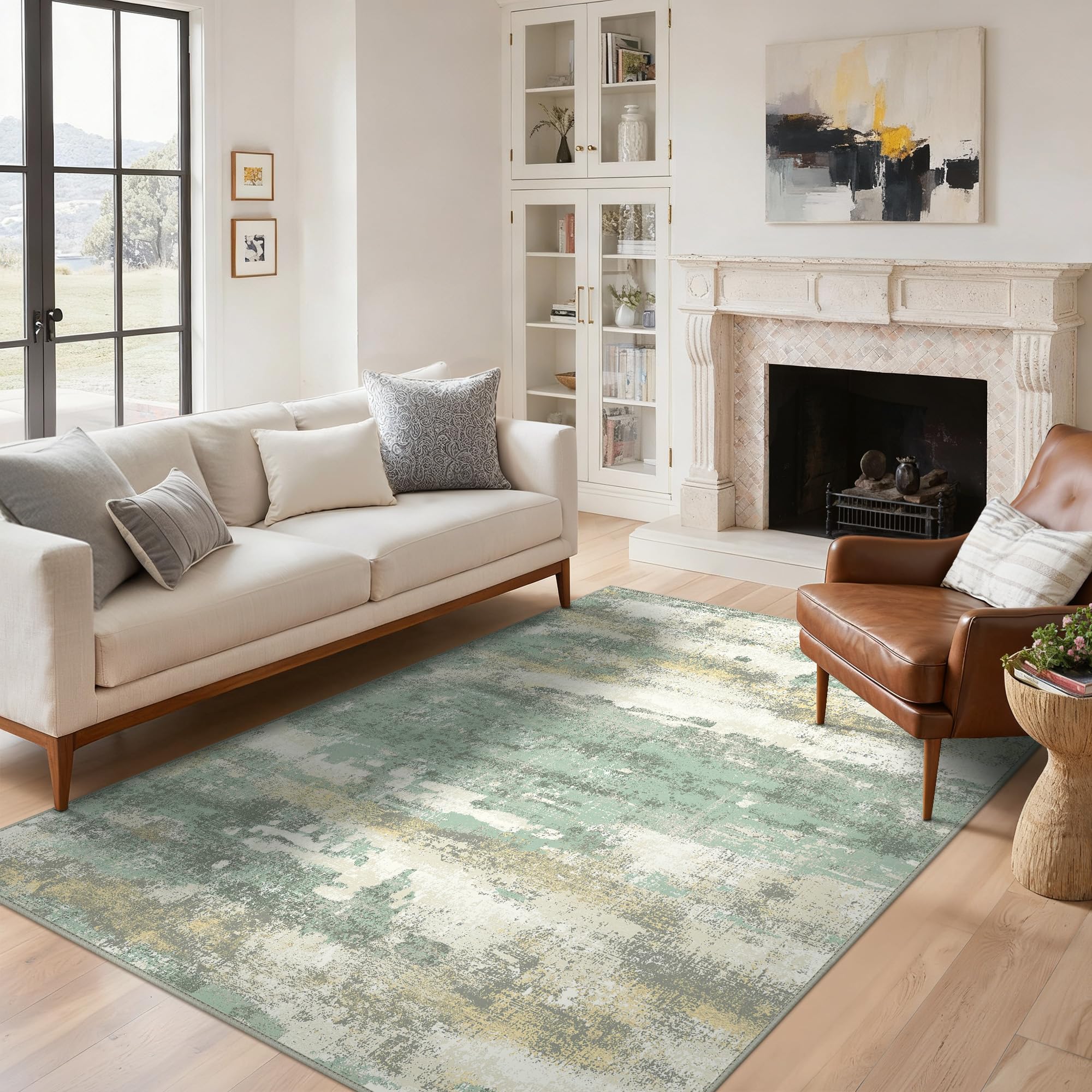 Tappeto Salotto Pelo Corto Moderno 120x170cm, Verde Salvia