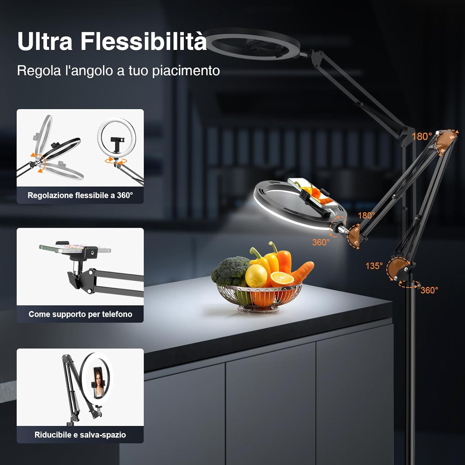 Evershop Ring Light 10" con Treppiede e Supporto Telefono - immagine 3