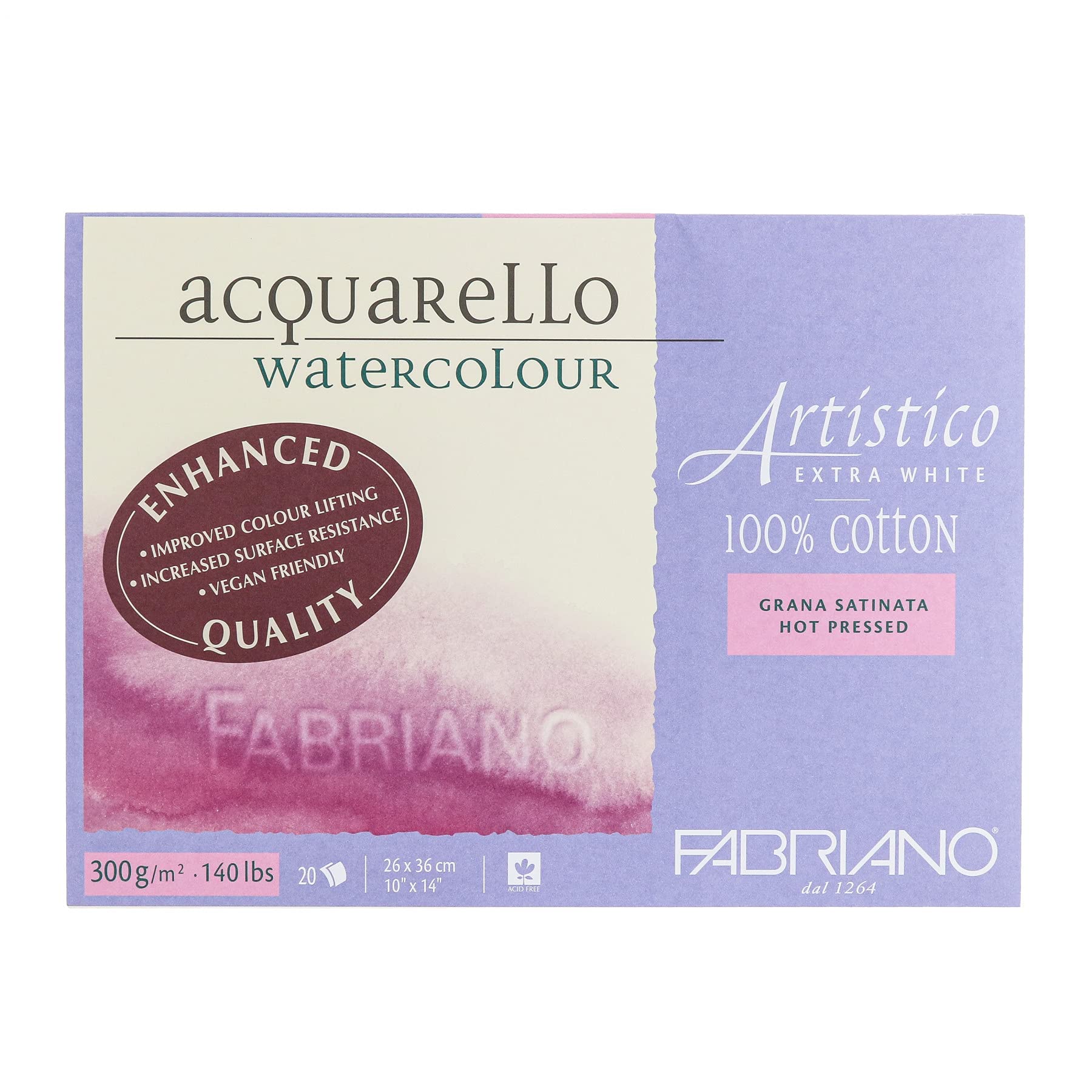 Fabriano Blocco Acquerello, Carta, Extra White, 10x14