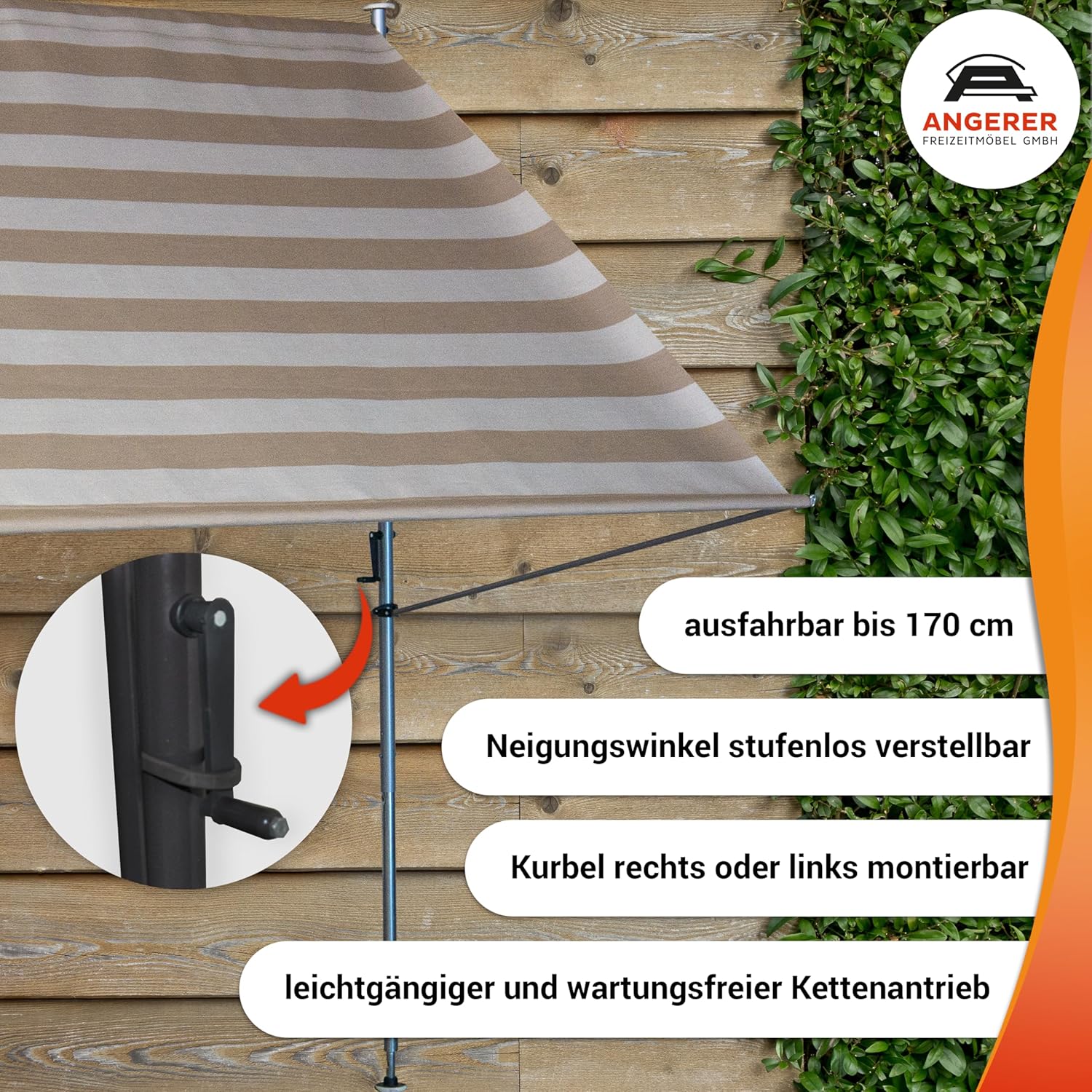 Angerer Freizeitmöbel Tenda da Sole 150cm, Tortora - immagine 2