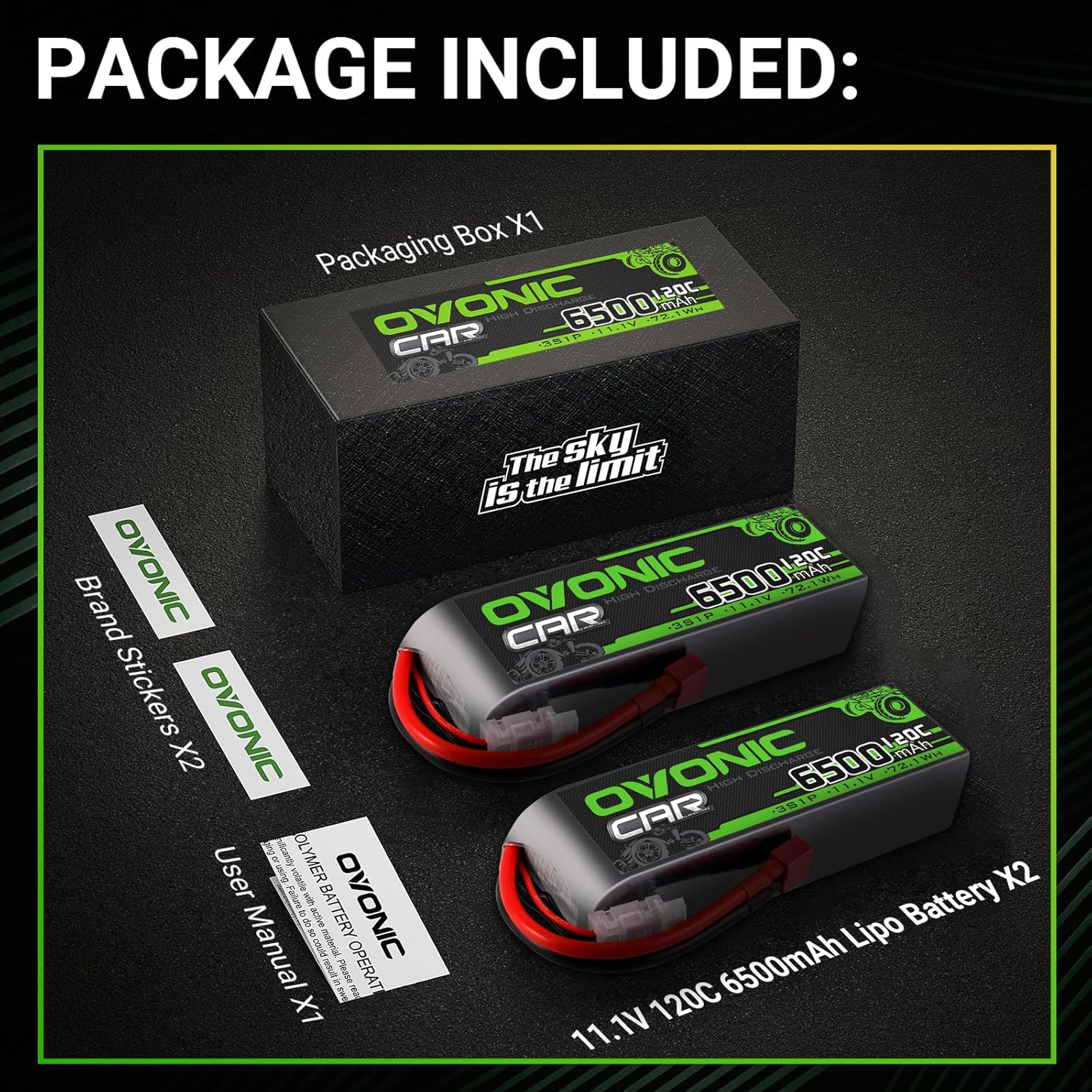 Ovonic Batteria Lipo 3S 6500mAh 11.1V Deans (2 pezzi) - immagine 4