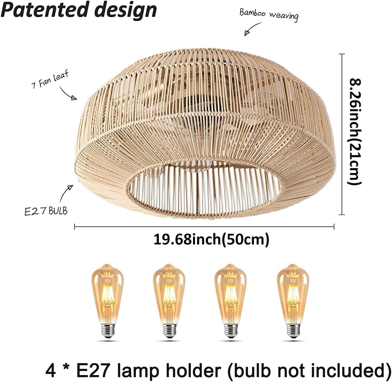 Ventilatore da Soffitto Silenzioso con Luce E27, Retrò - immagine 8